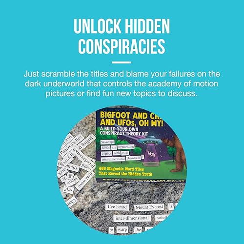 Miniatura 3 de Dissent Pins Bigfoot y Chemtrails y OVNIs, Oh My! - Kit de teoría de la conspiración divertidos juegos de palabras con imán para nevera para adultos