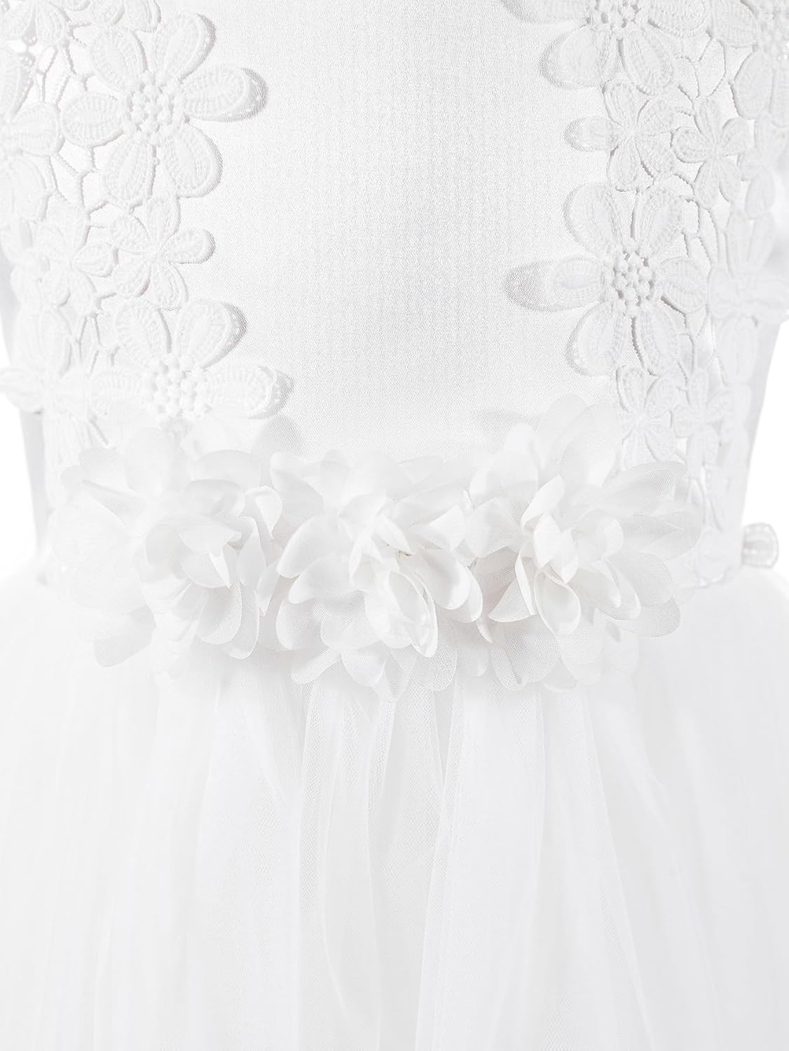 Lace Tulle Flower Girl Dress White Floral Applique Kids Summer Wedding Party Gown - Image 5