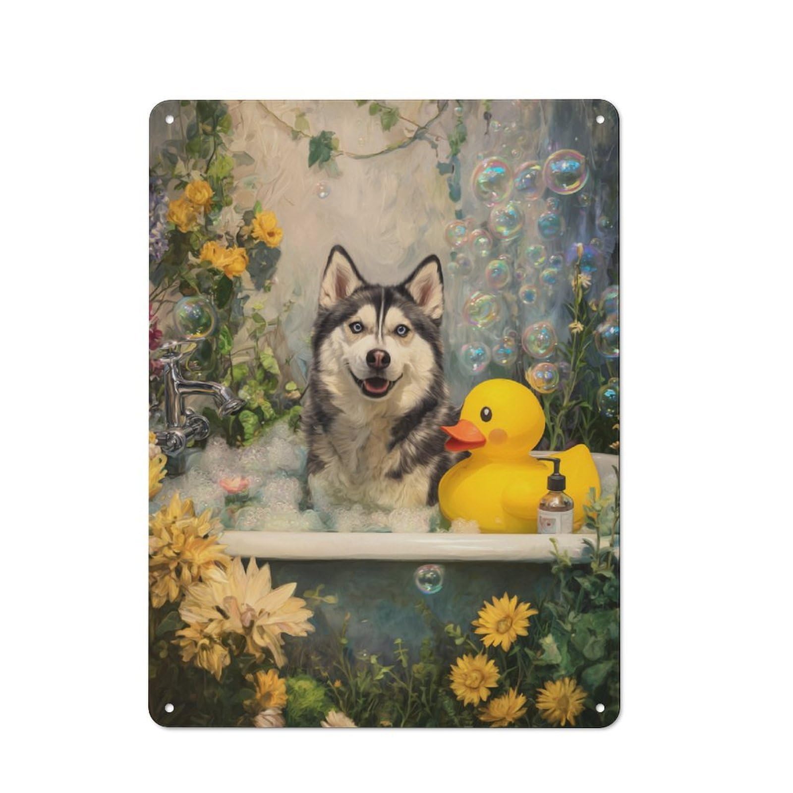 Junmoney Dog's Bubble Bath Bliss Tin Sign 40X30cm With For Workshop Wall, Vintage Decor, For Metal Sign Collectors, For Garage And Workshop Walls