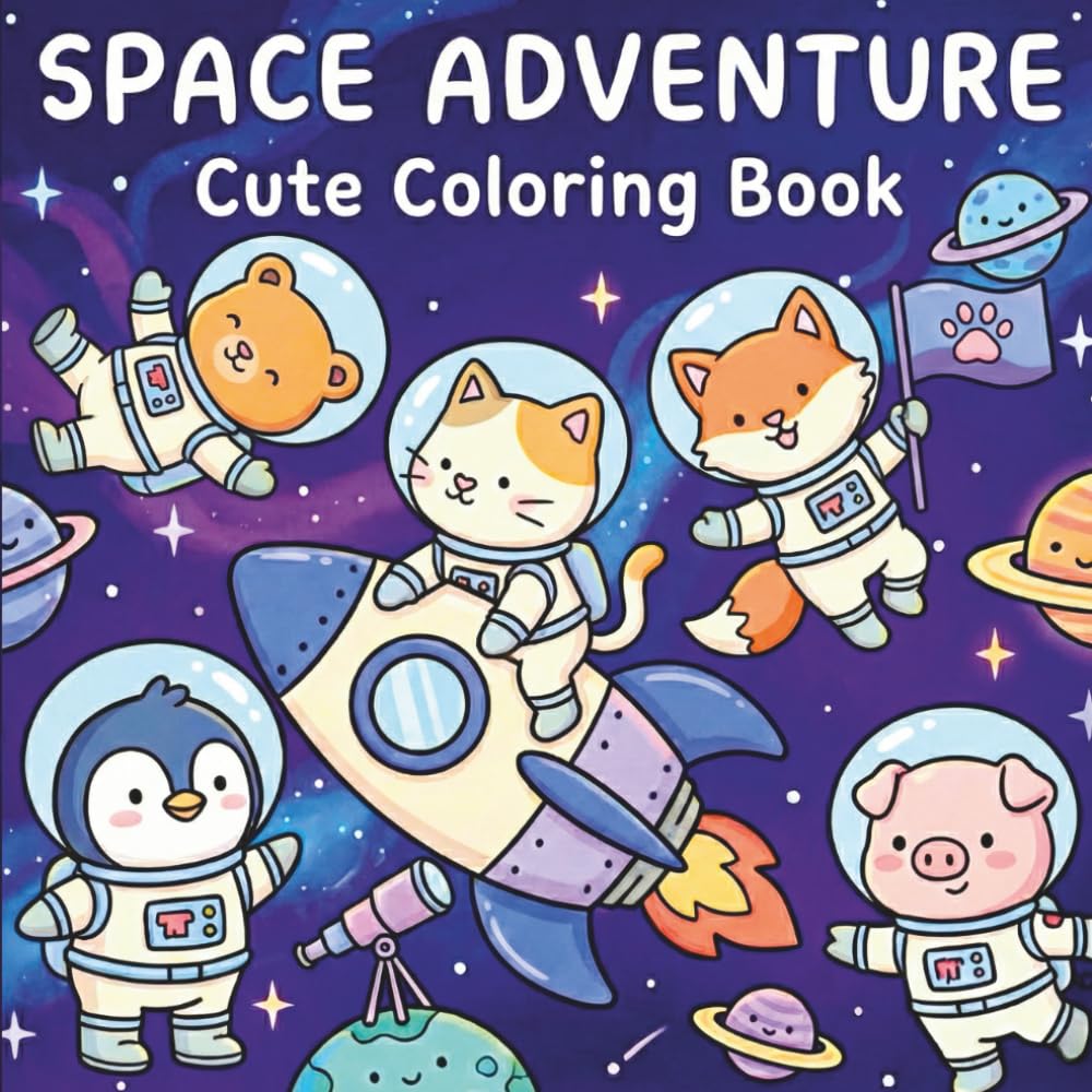 SPACE ADVENTURE Cute coloring book: Big and Bold Cosmic Coloring Pages for Kids Ages 4-12 | Fun and Relaxing Activity Book with Astronaut Animals, ... Creativity (Cute Animal Coloring Adventures)