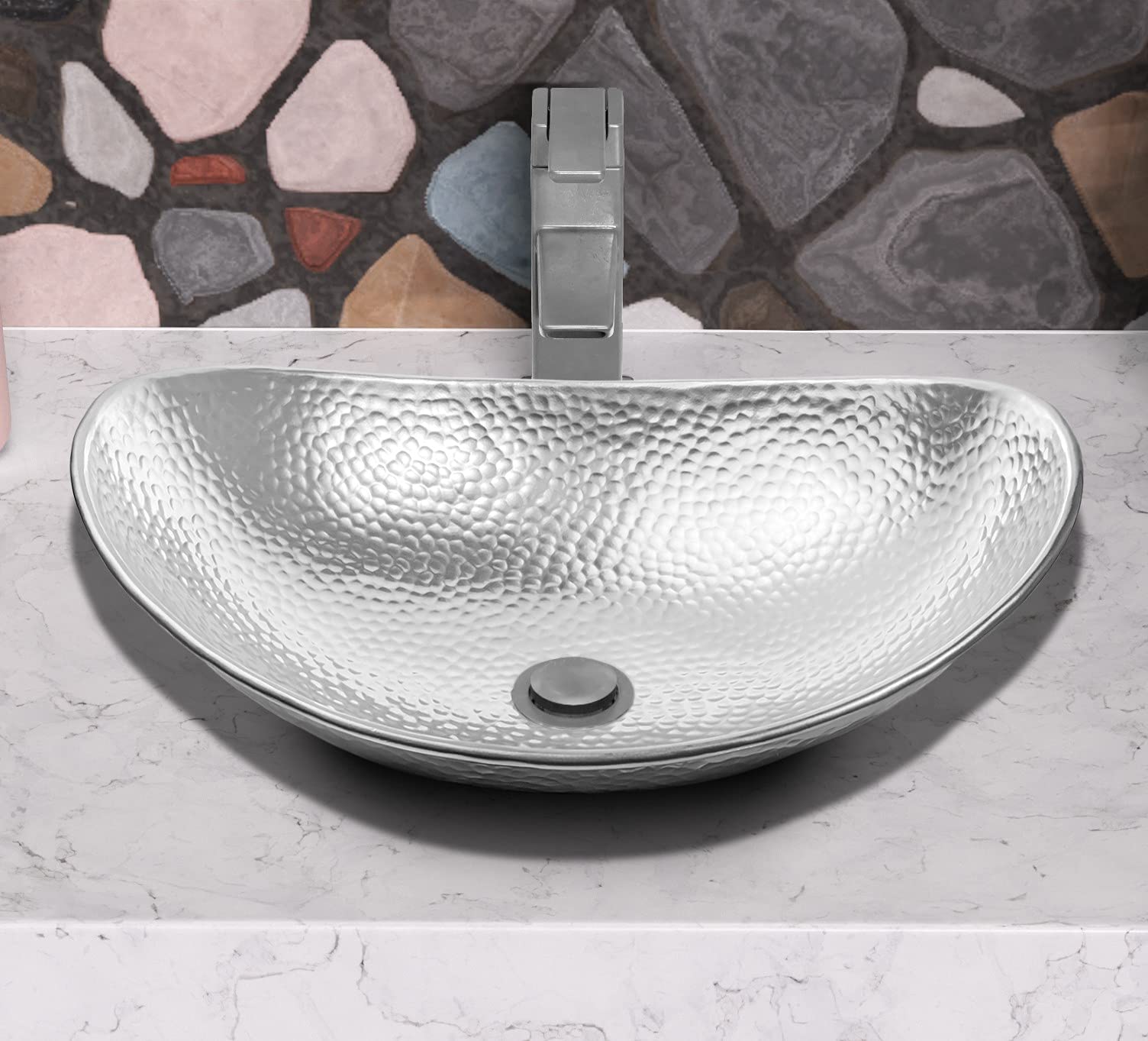 Monarch Abode 19486 Satin Silver Hand Hammered Harbor Bathroom Vessel Sink (19 inches) PACKAGING DAMAGED 