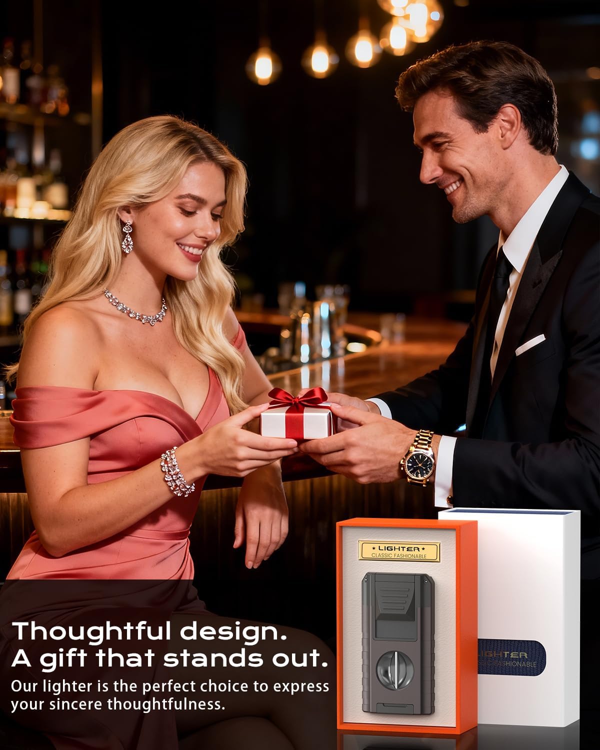 6-in-1 Torch Lighter with Triple Flame, Built-in V & Straight Tool, Punch, Holder, Draw Enhancer, Windproof & Refillable Butane Torch Lighters, Cool Lighters with Gift Box for Men, Candle, Outdoors