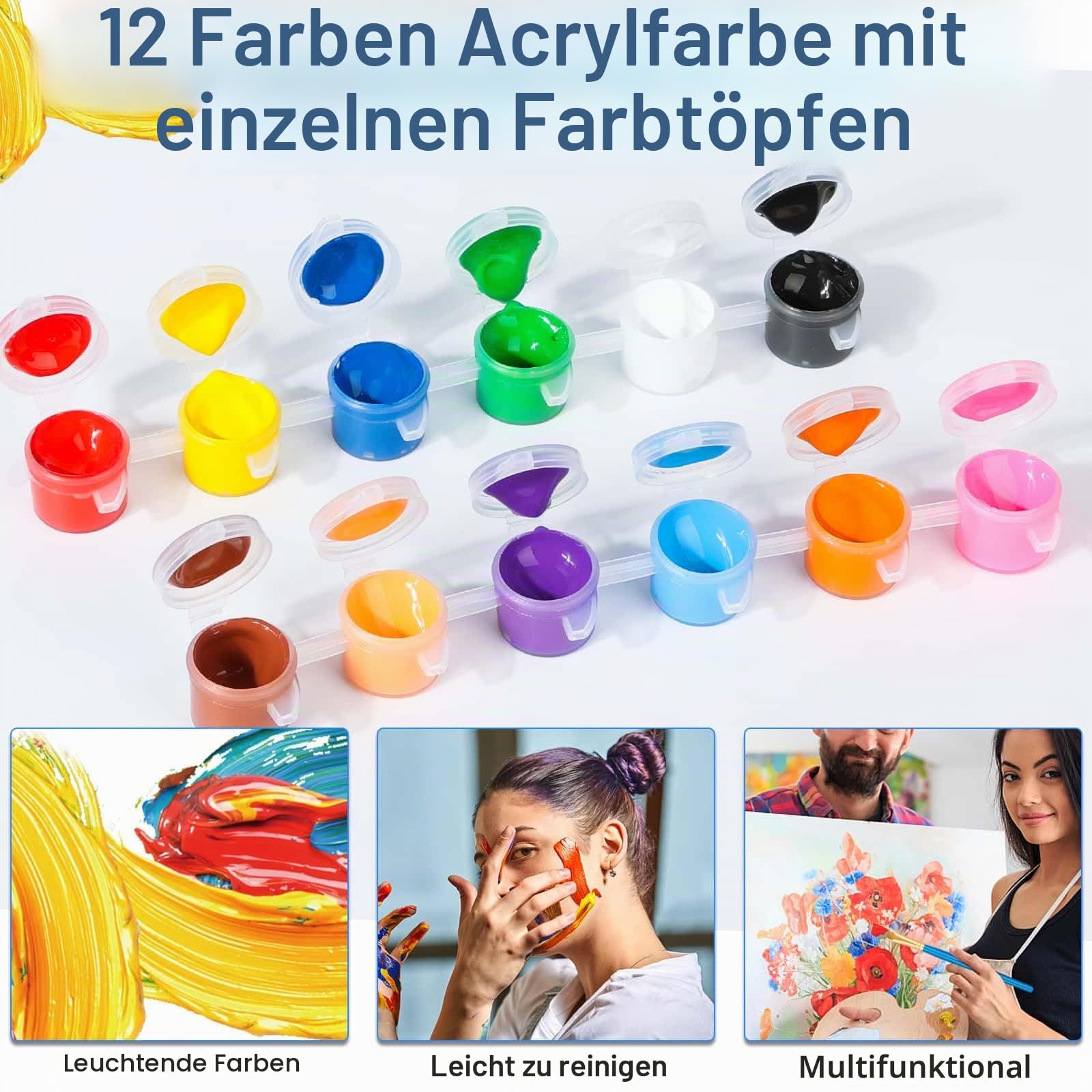 shynek 10er-Pack 20,3 * 25,4 cm Leinwandtafeln zum Malen, Kunstleinwand mit Staffelei zum Zeichnen mit 100 Stück sortierten Pinseln, Farbpaletten, 12-Farben-Acrylfarbe, Mini-Malset, für Erwachsene und