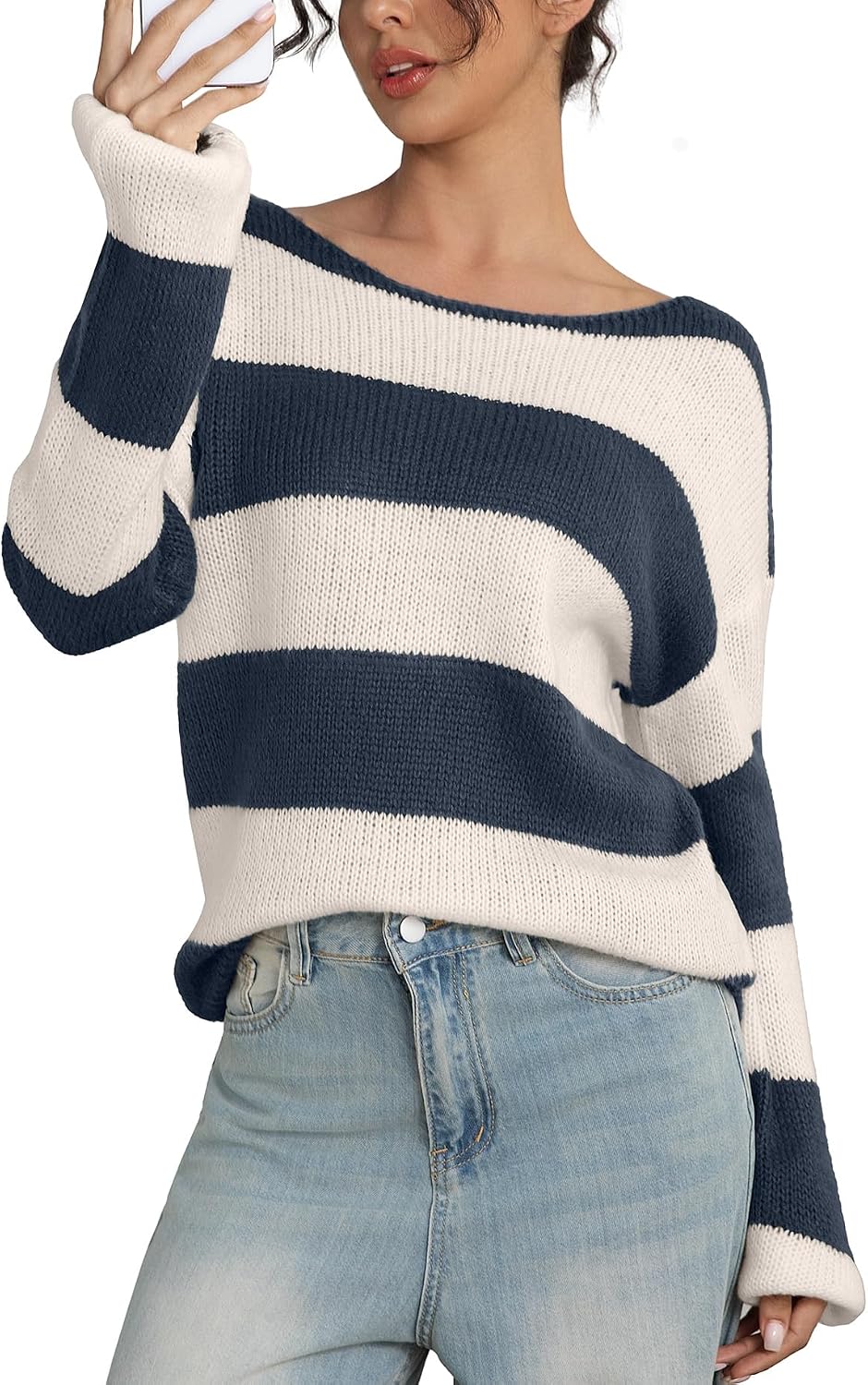 Sweaters for Womens Fall Winter Y2K Oversized Preppy Jumper Sweaters Lightweight Knit Color Block Pullover Sweater
