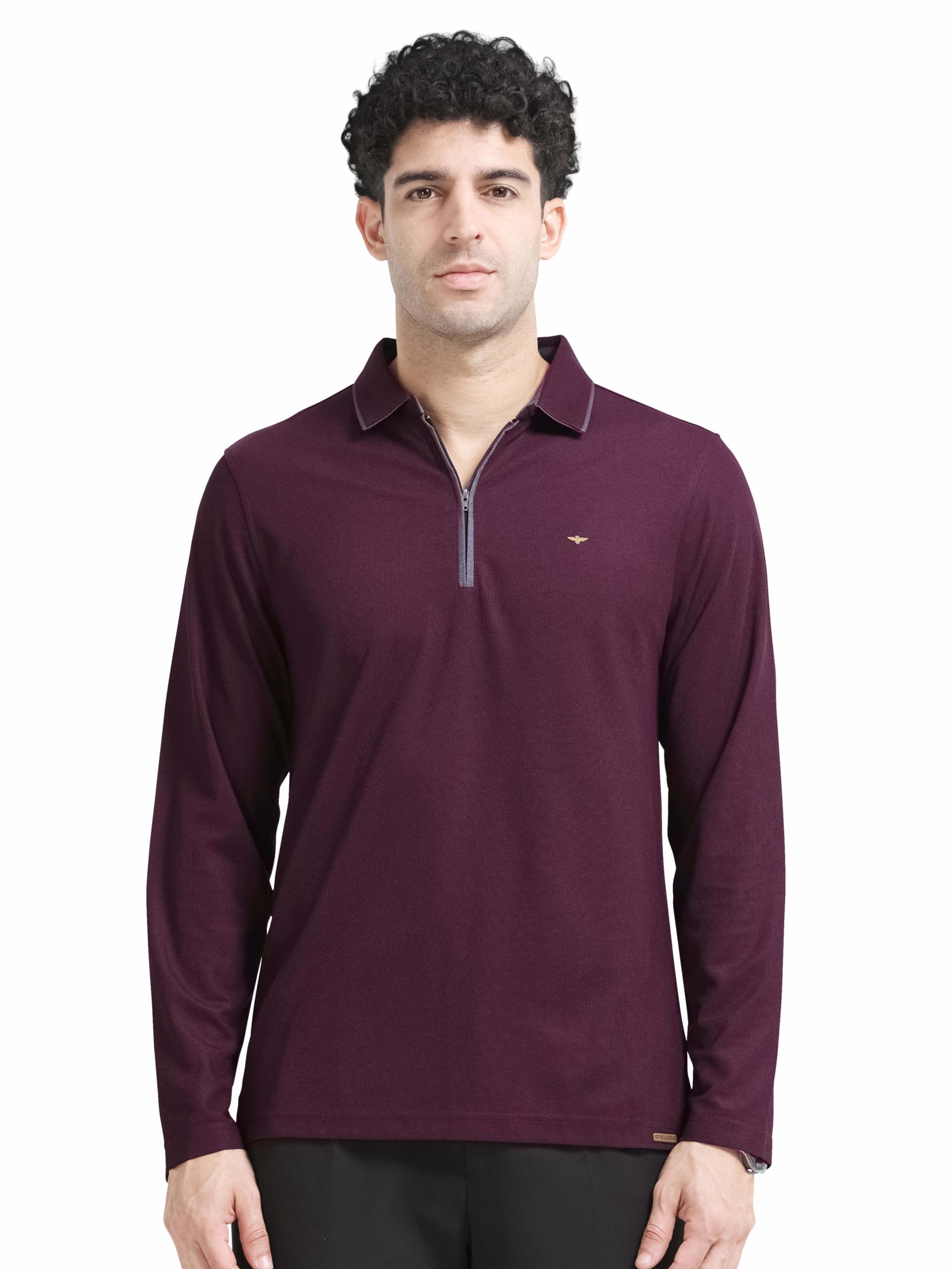 STELLERS Men's Melange Full Sleeve Zipper Polo T-Shirt | Feather Soft Fabric | Breathable | Regular Fit | Quick Dry | Wrinkle Free | Tipping Design-image-29