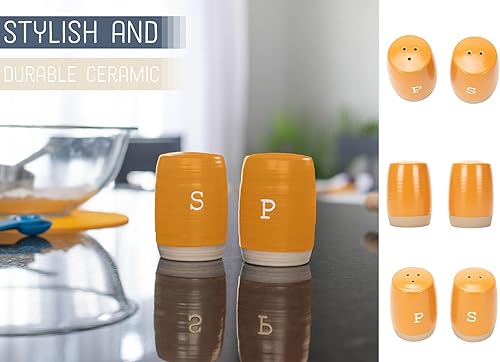 Miniatura 4 de Nat & Jules - Juego de salero y pimentero de cerámica, color naranja quemado, 3 x 2