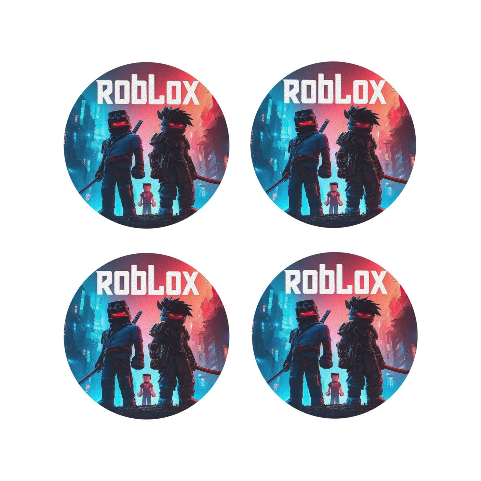 Coasters Set of 4 Round Leather Coaster Quick-Dry Drink Roblox Coasters for Desk Absorbent Mugs Pads Tabletop Protection Pad Heat Resistant Coffee Cup Mat for Kitchen Bar