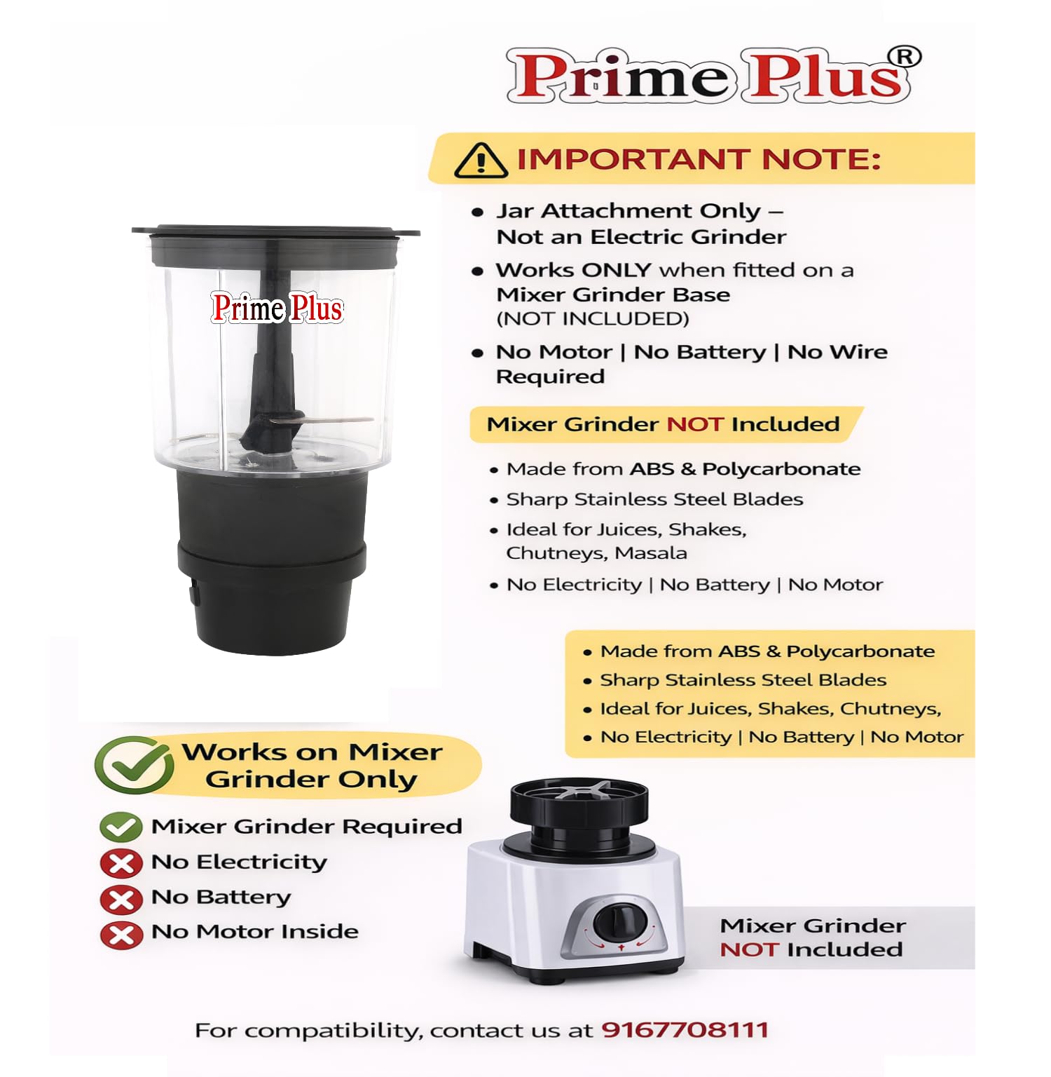 Prime Plus Chopper Jar Attachment for Existing Mixer Grinder | Multipurpose Food Chopper Jar | Easy Chopping for Vegetables & Nuts — Amazon image 6