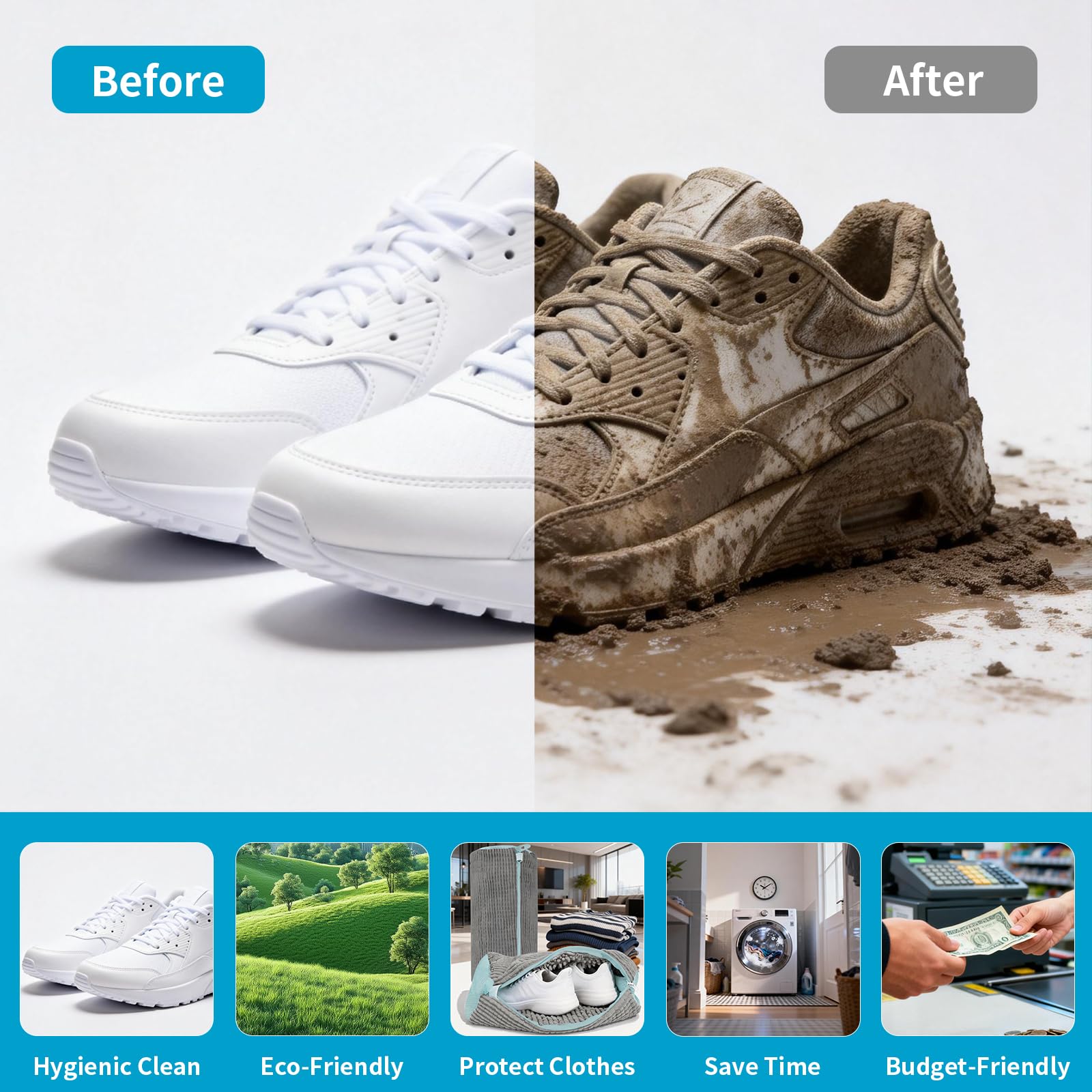 Sacchetto per Lavare Scarpe in Lavatrice, 2 Pezzi Grigi, Cerniera Antiruggine, Oltre 10.000 Microfibre, Protezione 360° per Lavaggio e Asciugatura, Adatto a Sneakers, Sportive e in Tela (Grigio 2)
