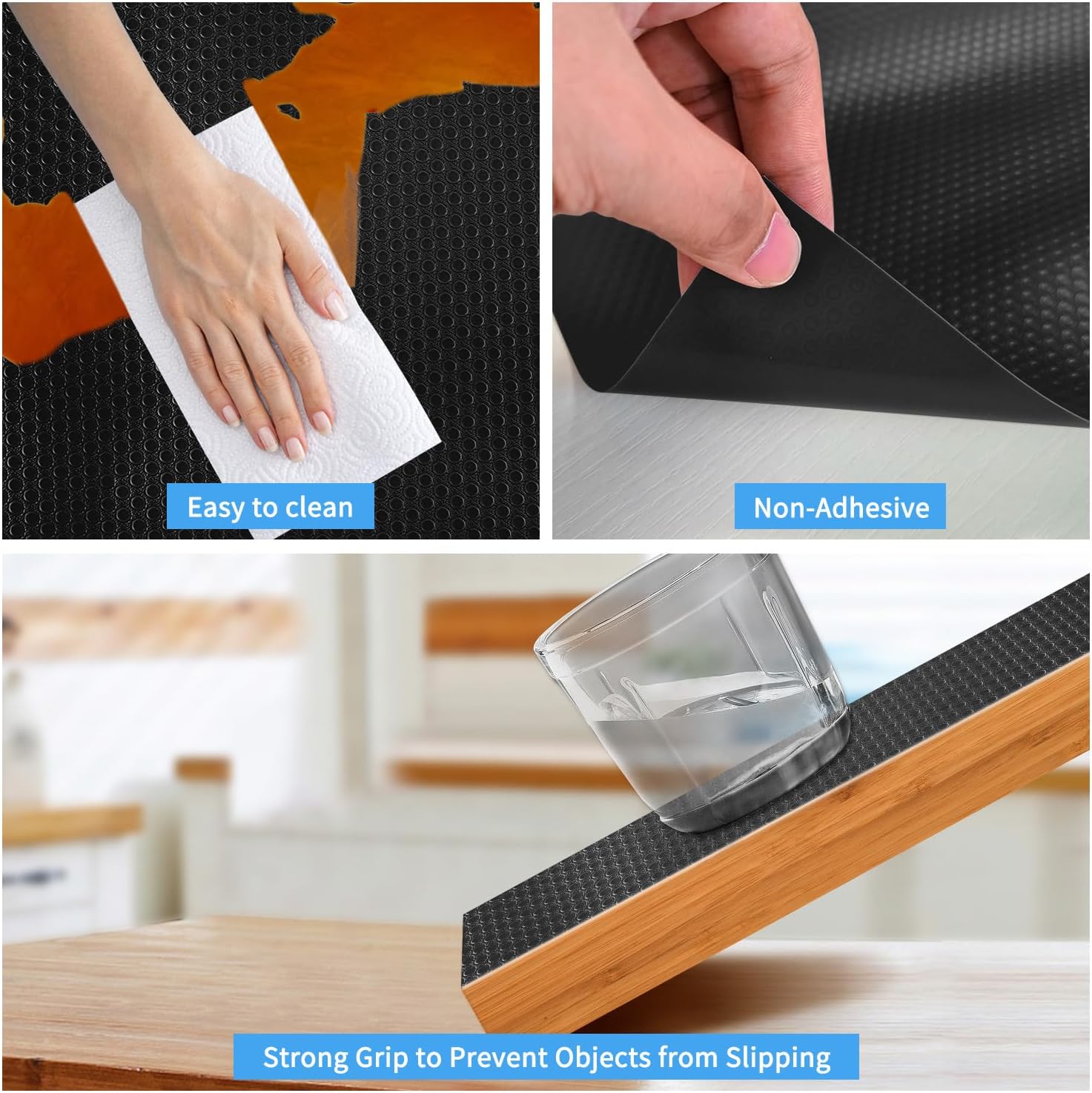 Black Shelf Liners Kitchen Cabinets Non Adhesive Drawer Mat Refrigerator Liners Durable Place Mats for Bathroom, Kitchen, Desks, Shelves, Cupboard-Black Drawer Liner 11.8x236.22Inch image 5