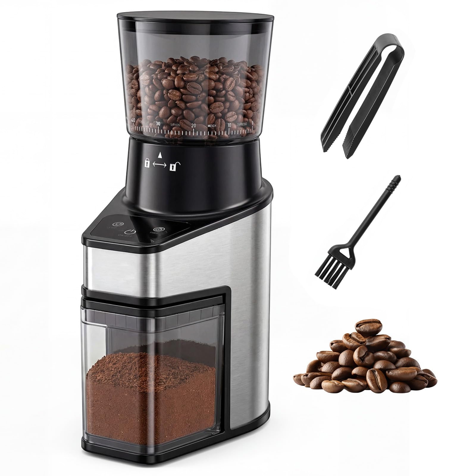 LIFEZEAL Molinillo de café eléctrico con cono, 60 niveles, 1-8 tazas, molinillo eléctrico de 150 W con tolva de 250 g, antiestático, silencioso, para expreso, goteo y prensa francesa, para casa y