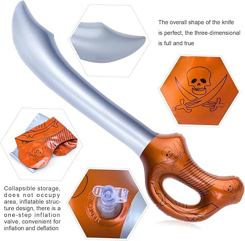 Miniatura 4 de Yewong Juego de 5 accesorios de disfraz de pirata para niños, camisa de pirata, bandana, parche de ojos, espadas inflables, loro para hombro,