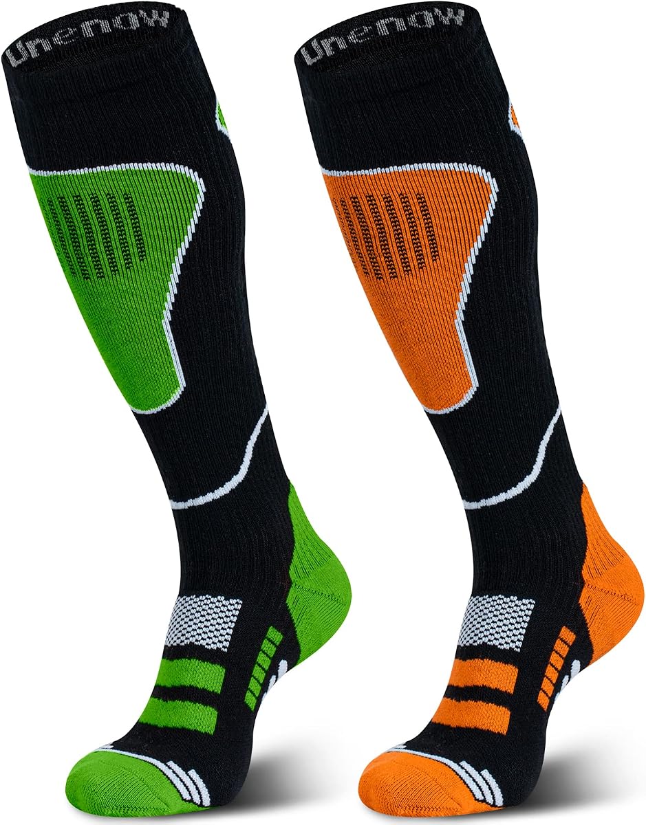 unenow Calcetines de esquí de lana merino para snowboard, senderismo, clima frío, nieve | Calcetines cálidos de lana, 2 pares, que absorben la humedad, calcetines térmicos hasta la rodilla para esquí, snowboard, clima frío, invierno, caza