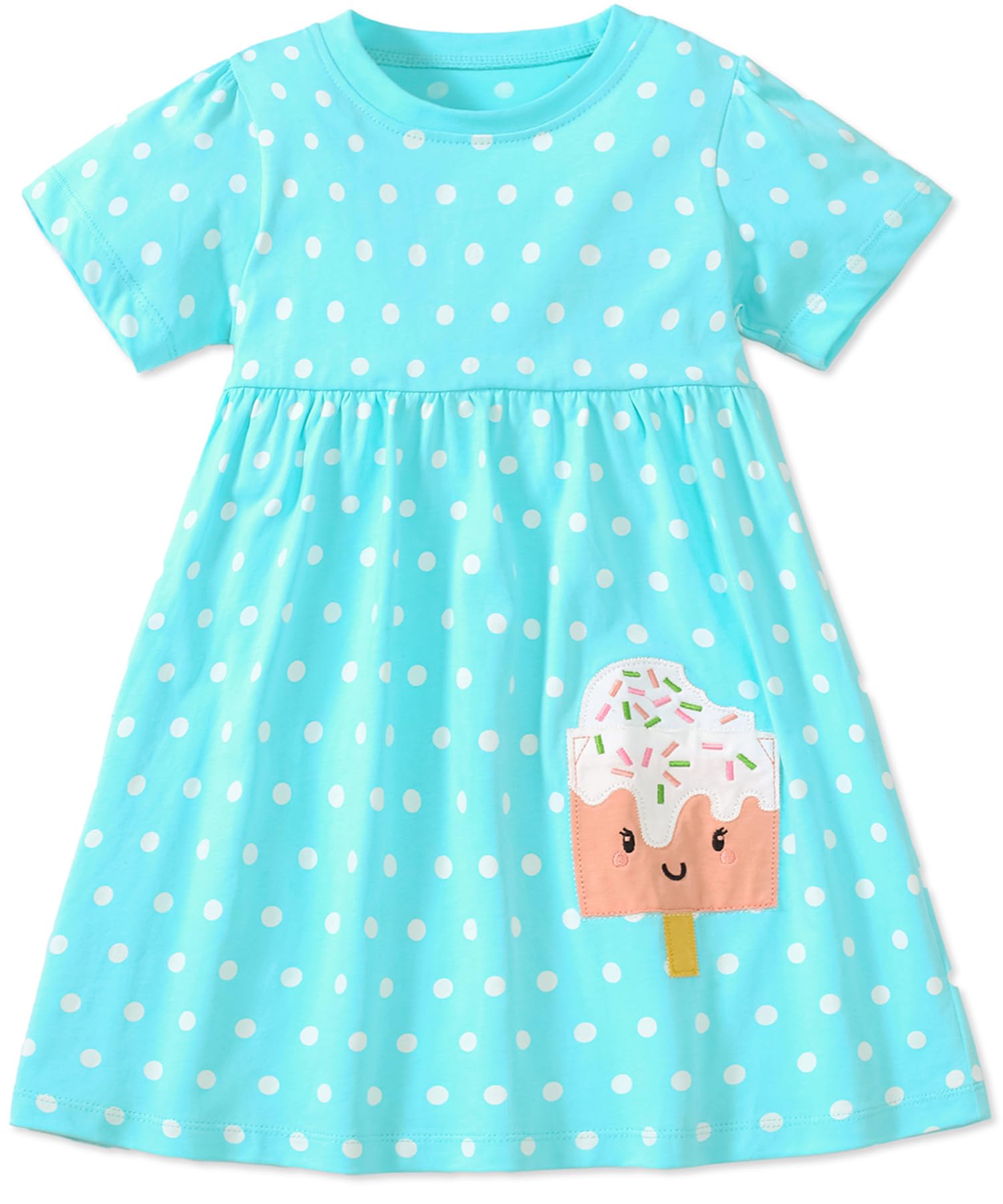 FreeLu Toddler Girls Cotton Summer Short Sleeve Dress Cartoon Print Casual Jersey Dresses
