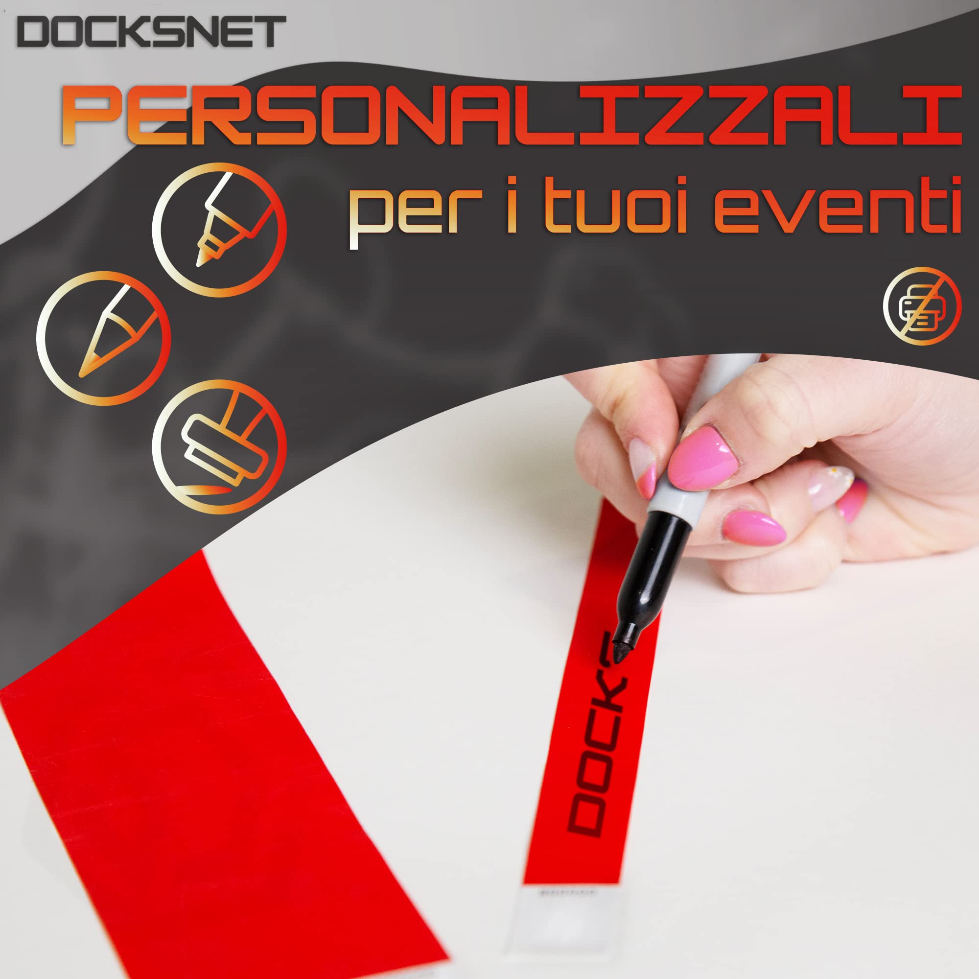Braccialetti Carta Eventi Numerati 100 Pezzi Rosso - Impermeabili Identificativi per Discoteche Festival Piscine