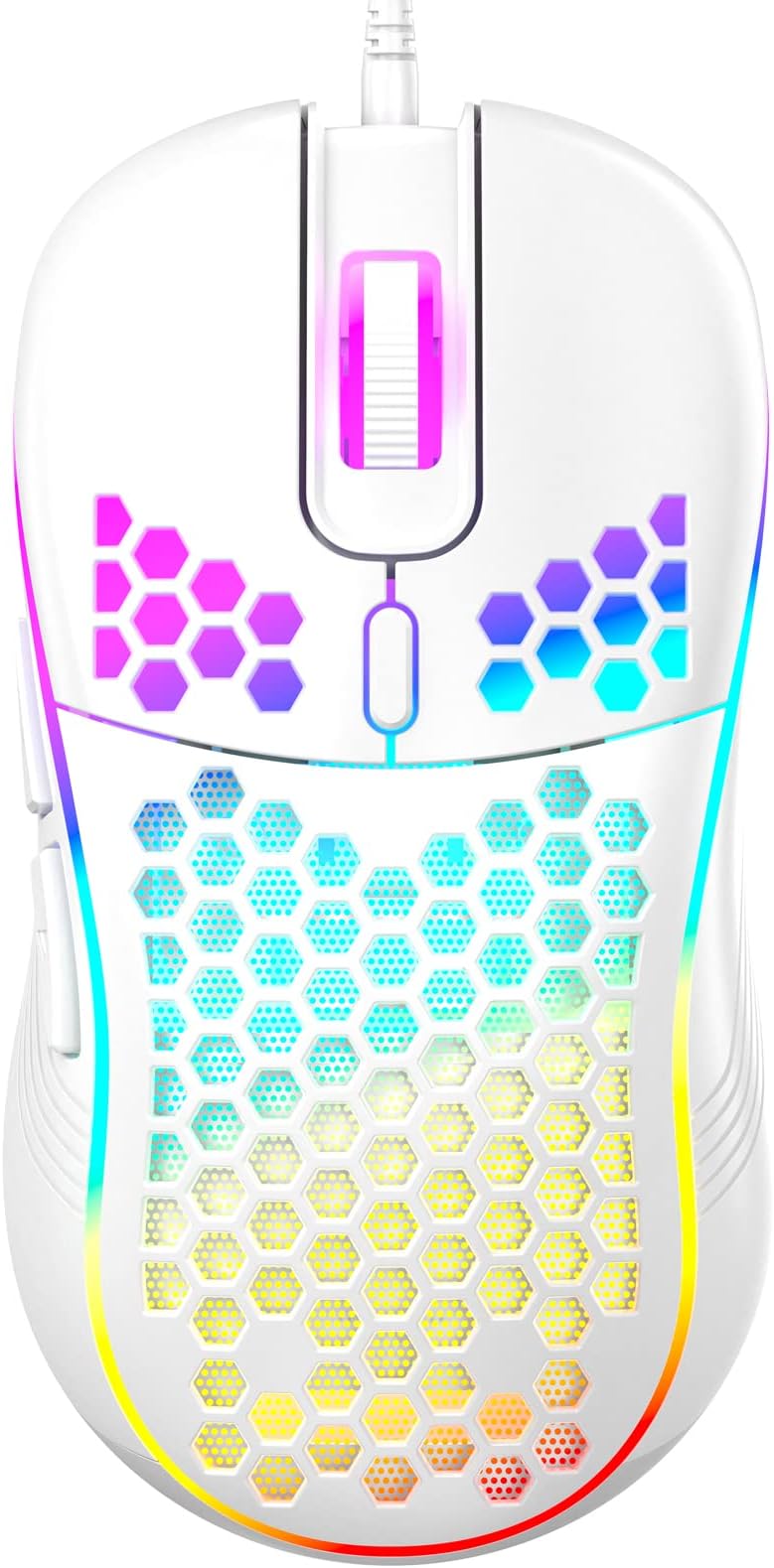 MELOGAGA Honeycomb Wired Gaming Mouse, USB/USB-C PC Game Mice with RGB Backlight, 6 Programmable Buttons, 6 Adjustable DPI Up to 7200 for Windows/PC/Mac/Laptop Gamer -White