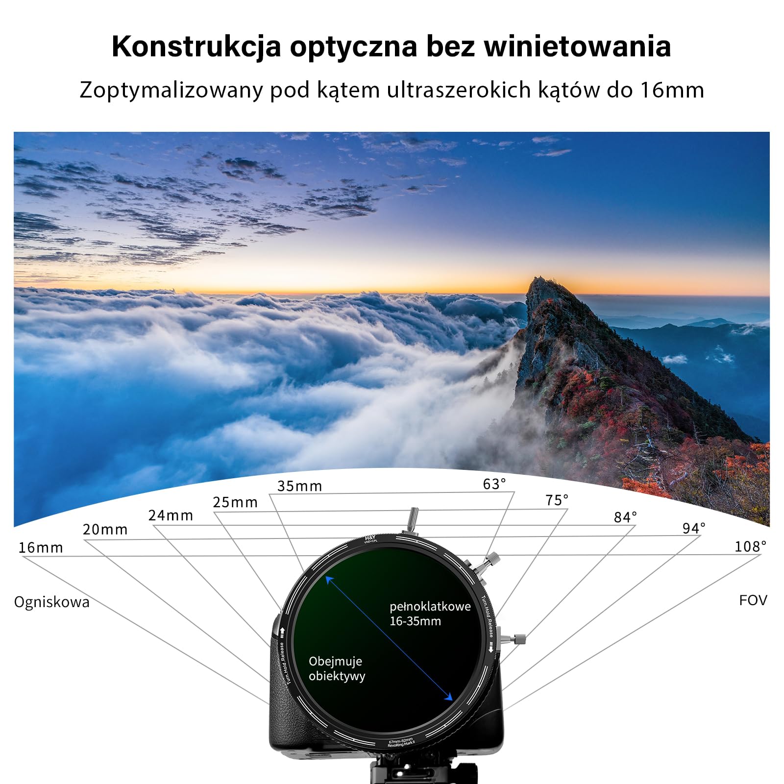 H&Y RevoRing MKⅡ 58 mm 62 mm 67 mm 72 mm 77 mm Filtr ND o zmiennej gęstości i polaryzator CPL, filtr obiektywu 3 w 1 VND (ND3-1000) z regulowanym pierścieniem adaptera, 22 wielowarstwowa powłoka nano