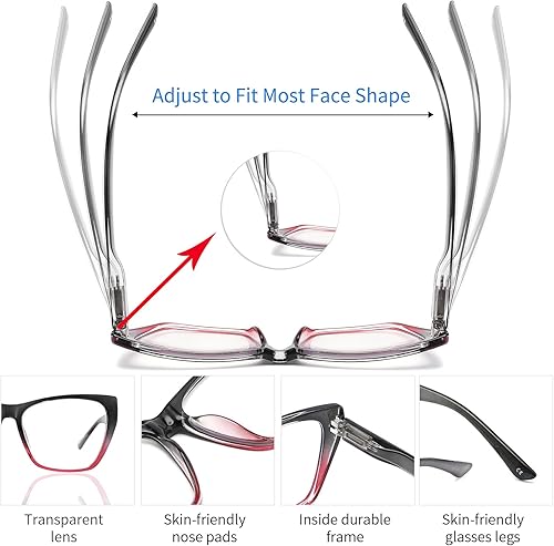 Miniatura 2 de Yuluki Paquete de 4 lentes de lectura con bloqueo de luz azul para hombres y mujeres, marco de mariposa, lectura de computadora con bisagras de