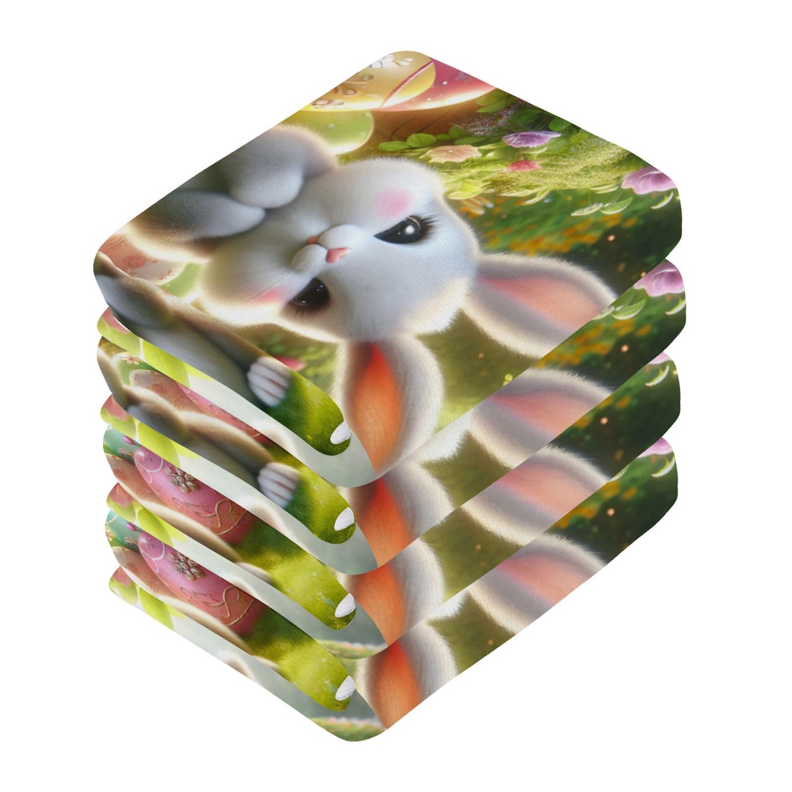 Msyxl 6-Pack Cute Easter Bunny Washcloths for Bathroom, 12x12in Cotton Wash Cloths Soft Absorbent Face Cloths Towel for Your Face Body