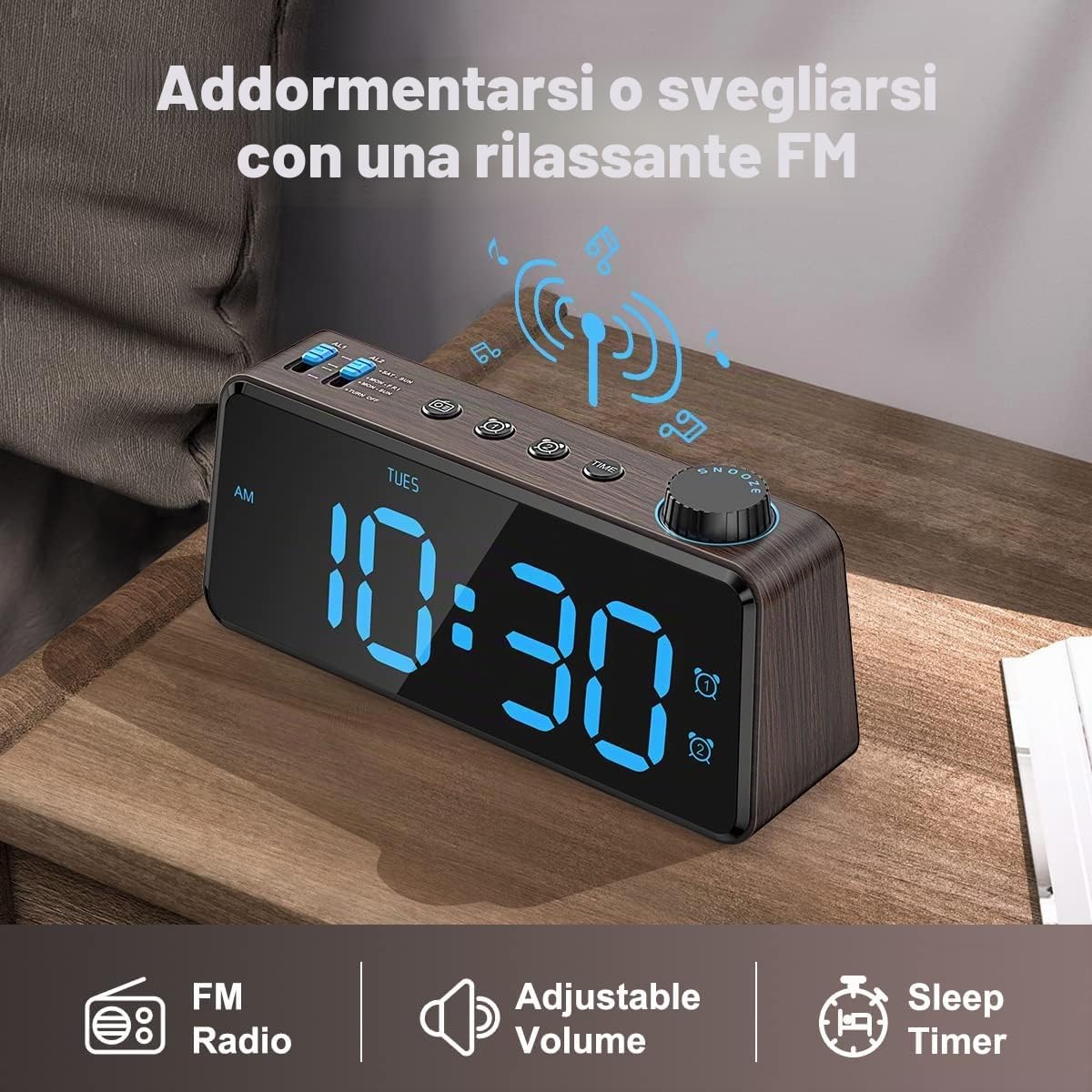 ANJANK Radiosveglia con Digitale - Doppio Sveglia con Giorno Della Settimana/Weekend,0-100% Dimmer,Porta USB,Snooze,Grande Display,Facile di Utilizzo,Orologio Digitale per Bambini/Adolescenti/Anziani