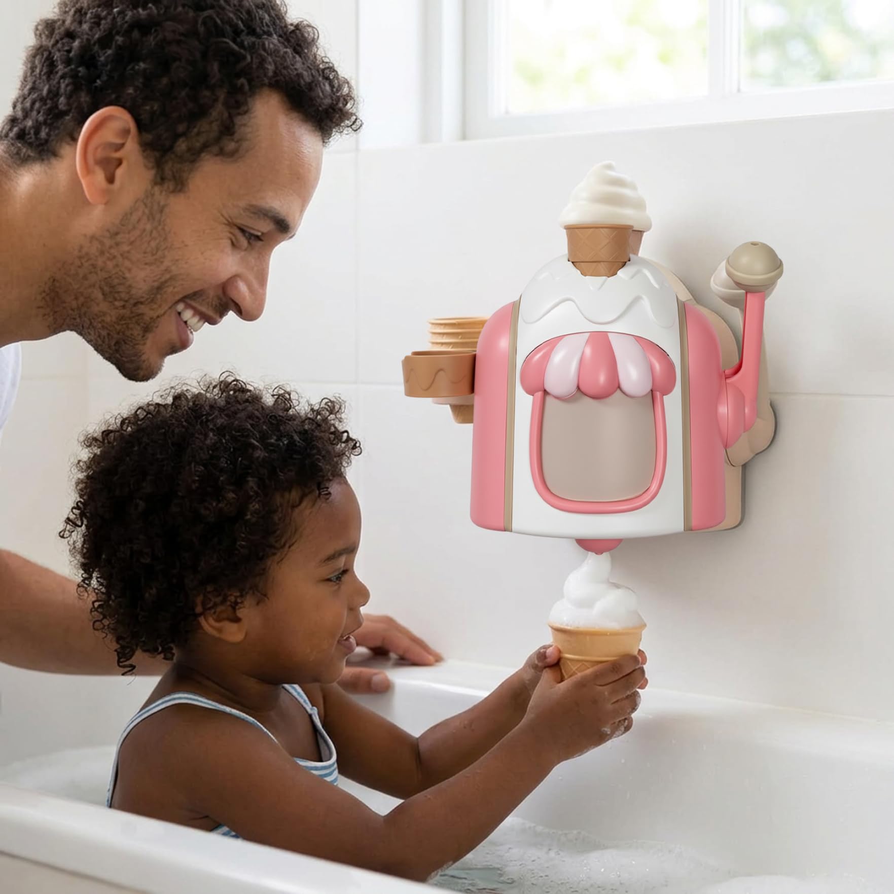 Bathtub Bubble Machine for Kids - Manual Bubble Maker with Suction Cup, Ice Cream Play Set for Bath Fun, Khaki Bath Toy, Maker, Bathtub Machine — view 5