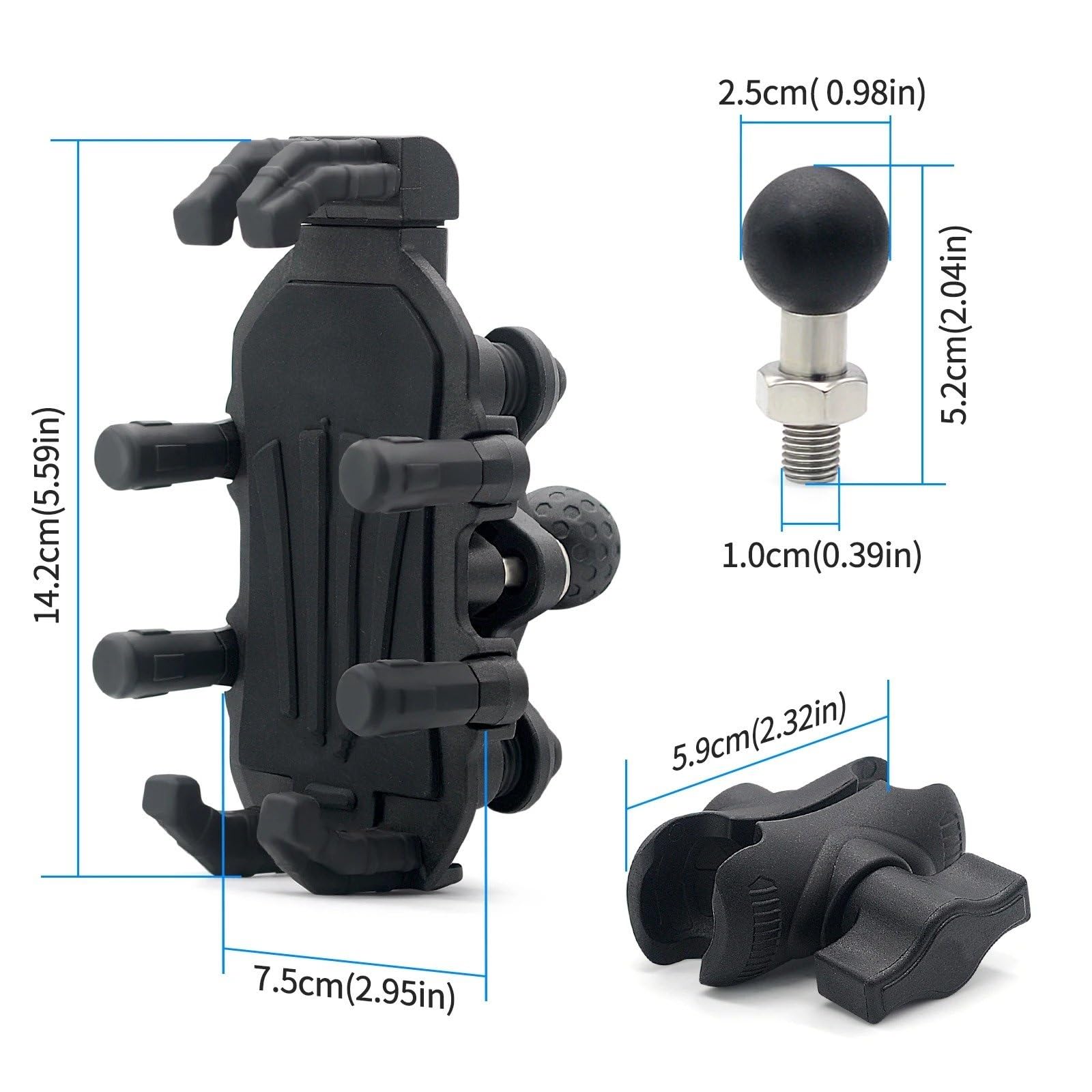 Support GPS Moto Support De Téléphone pour Moto avec Amortisseur Vibrations, Portable pour, Rotation Réglable, À Rotule pour