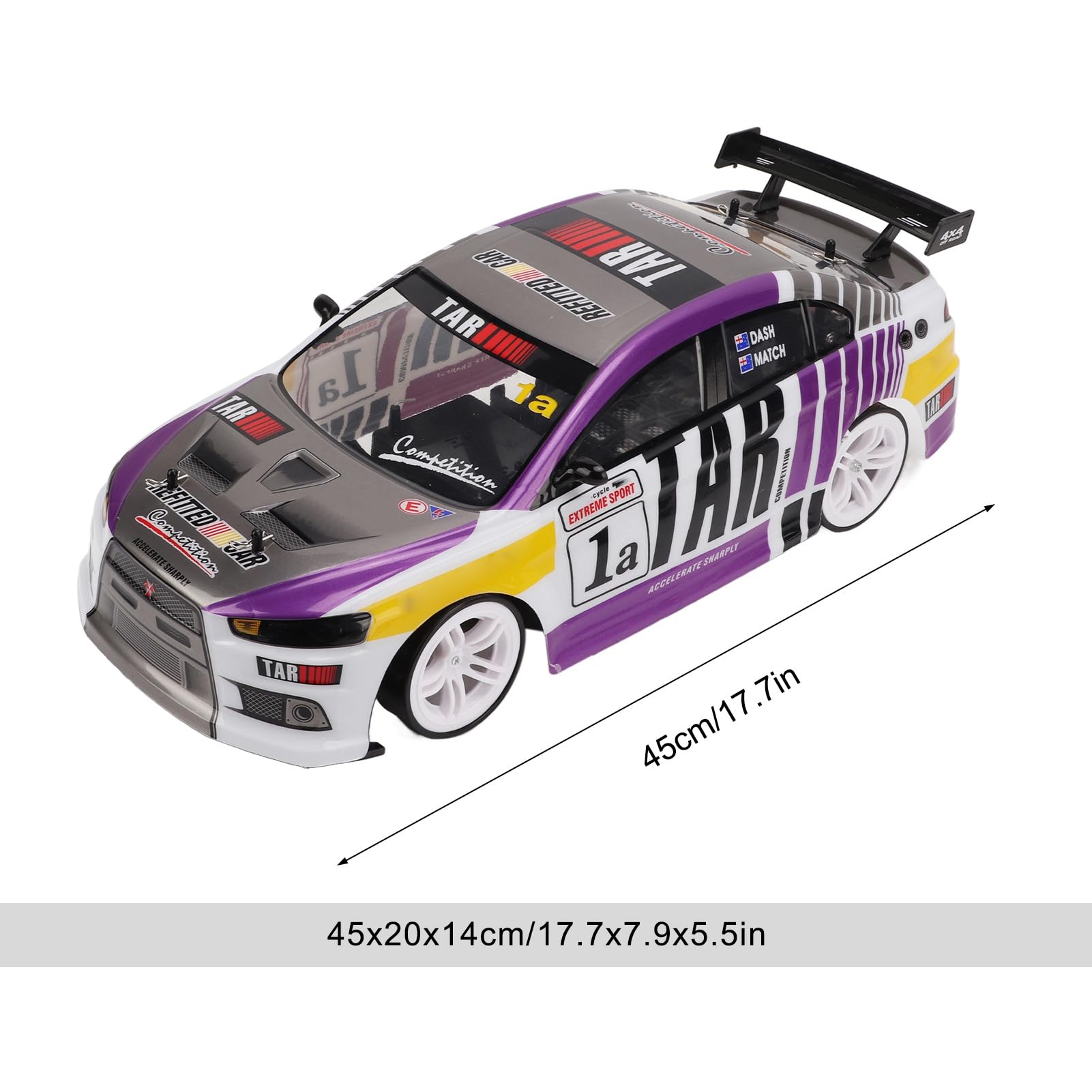 VGEBY 1/10 2.4G 4WD RC Samochód Wyścigowy do Driftu, Dioda LED Dużej Mocy, Lampa Kaskaderska, Zdalnie Sterowana, Zabawka Elektryczna z podwójną komorą Baterii i Oponami do Driftu, dla (2 baterie)