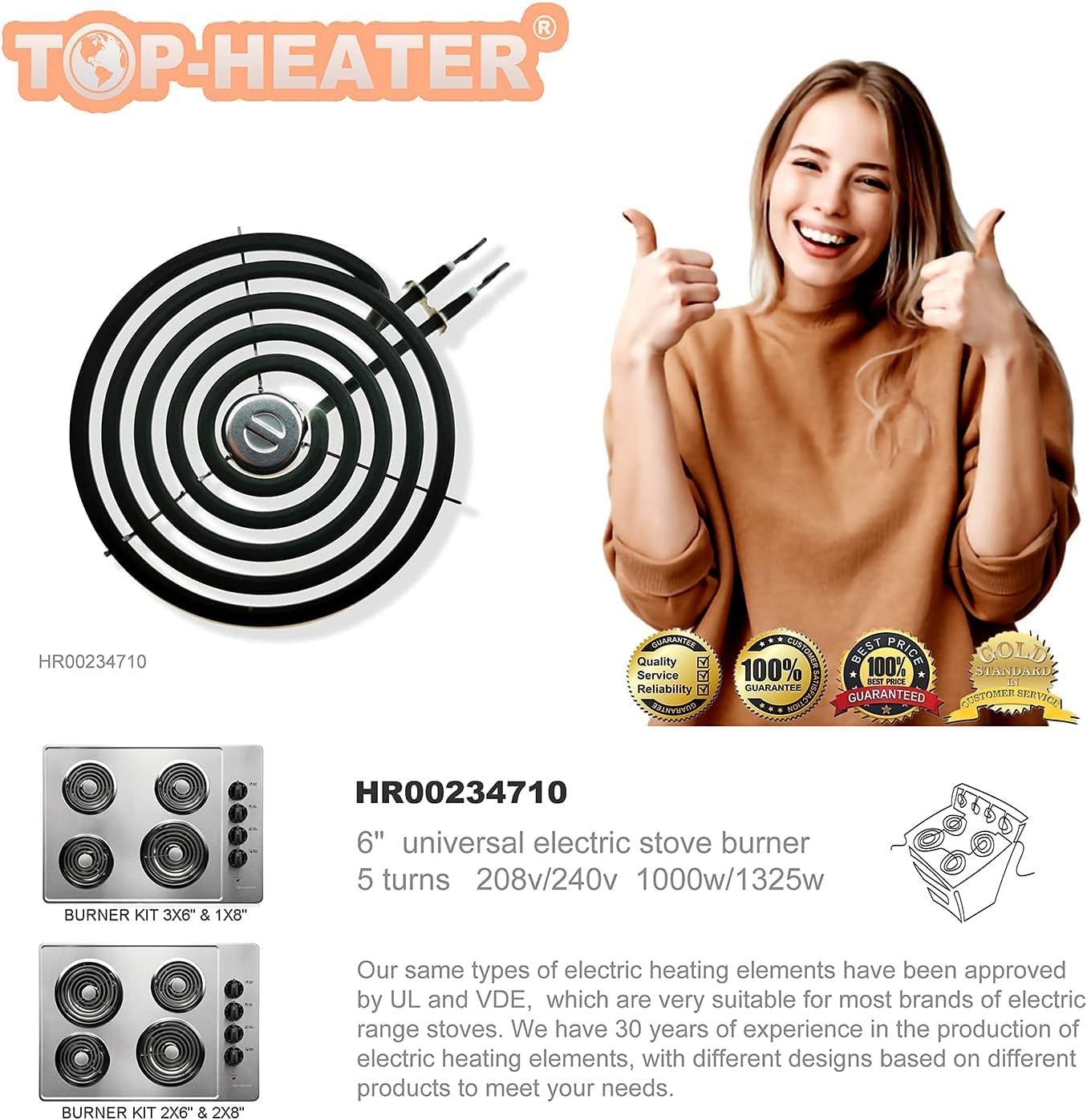 Stove Burner 234710(WB30M1) 6” Electric Stove Top Burner For GE Hotpoint RCA Range Stove by TOP-HEATER,Match WB30M2 Electric Burner,5-Turn Electric Range Burner Element,2Pack