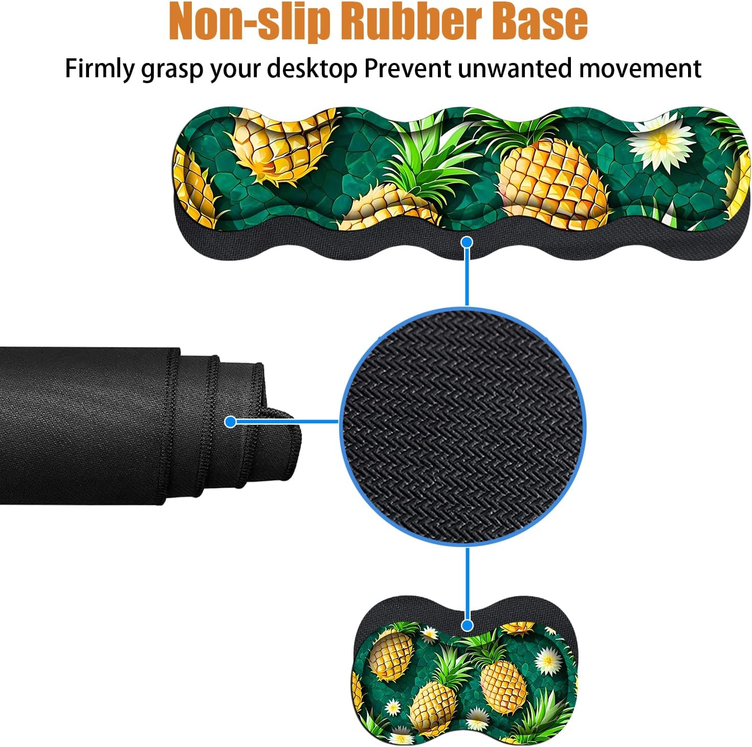 4 in 1 Ergonomic Keyboard Wrist Rest & Mouse Pad Wrist Rest Set, Large XXL Gaming Desk Mat 31.5"x 11.8" with Non-Slip Base, Memory Foam for Home Office Study Gaming, Pineapple