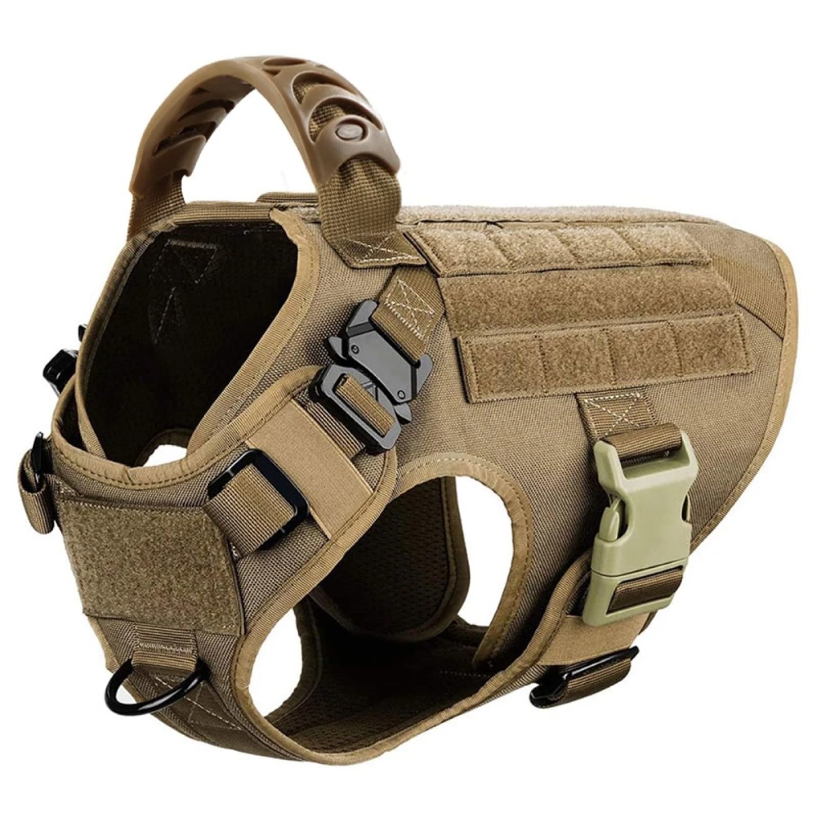 Pettorina Da Addestramento Tattica Militare In Nylon Regolabile Con Maniglia Di Controllo Per Bulldog Francesi Pastori Tedeschi Malinois, Khaki,XL