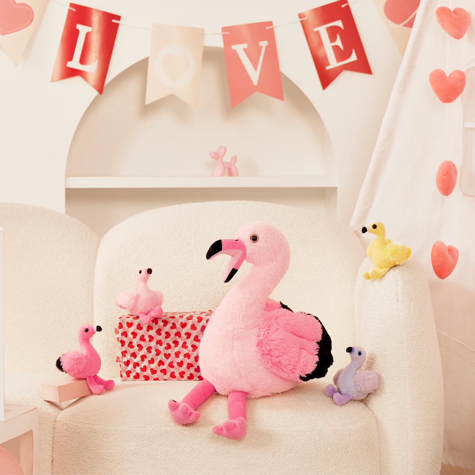 MorisMos 5 stücke Flamingo Kuscheltier XXL Set, 45cm hoch riesen Flamingo Kuscheltier mit Babys im Bauch, weich Plüschtier Stofftier Geburtstag Geschenk für Kinder Baby
