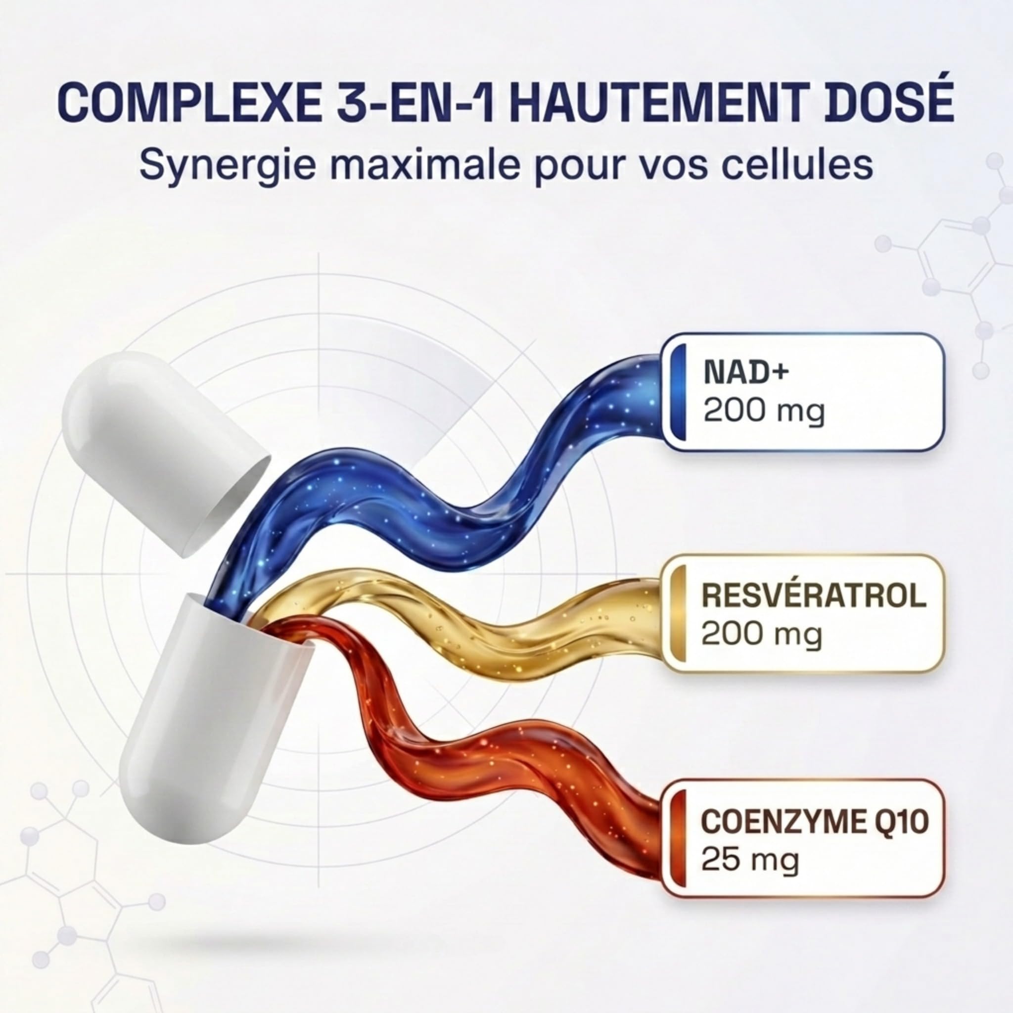 NAD+ Complexe Premium avec Resvératrol & Coenzyme Q10-425mg Formule Anti-Âge - Soutien Cellulaire & Énergie - Végan, Testé en Laboratoire - 60 Gélules - Fabriqué en Suède