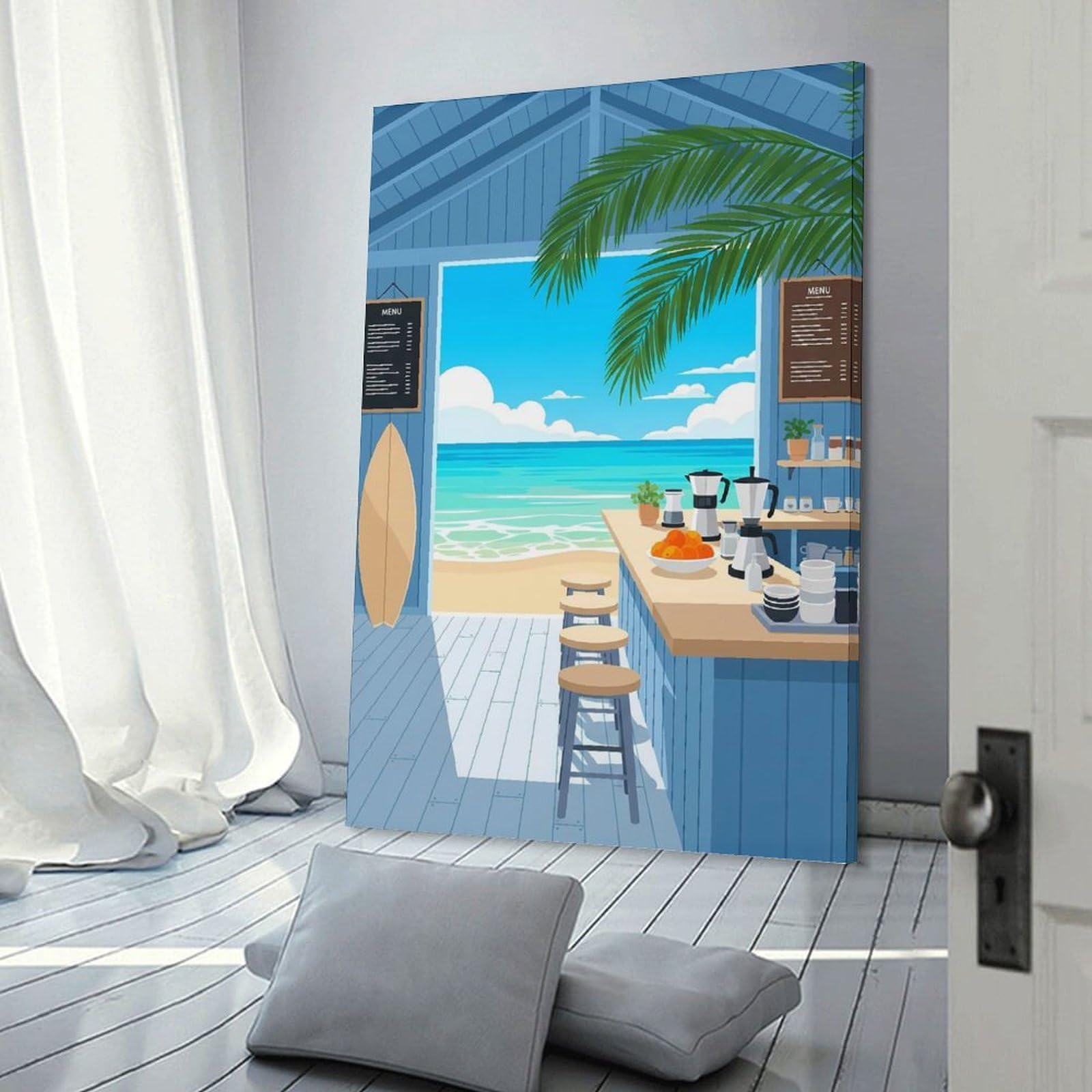 Junmoney Frame-Style-3 Beachside Cafe Canvas Wall Decor, 12X18inch(30X45cm), For Wall Displays, Bedrooms Or Room Updates, Wall Decor Suited To Curated Displays