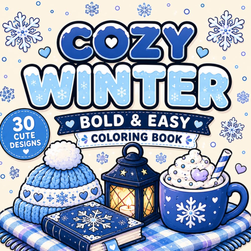 Cozy Winter Coloring Book: 30 Cute and Simple Winter Designs (Cozy Bold & Easy Coloring Books)