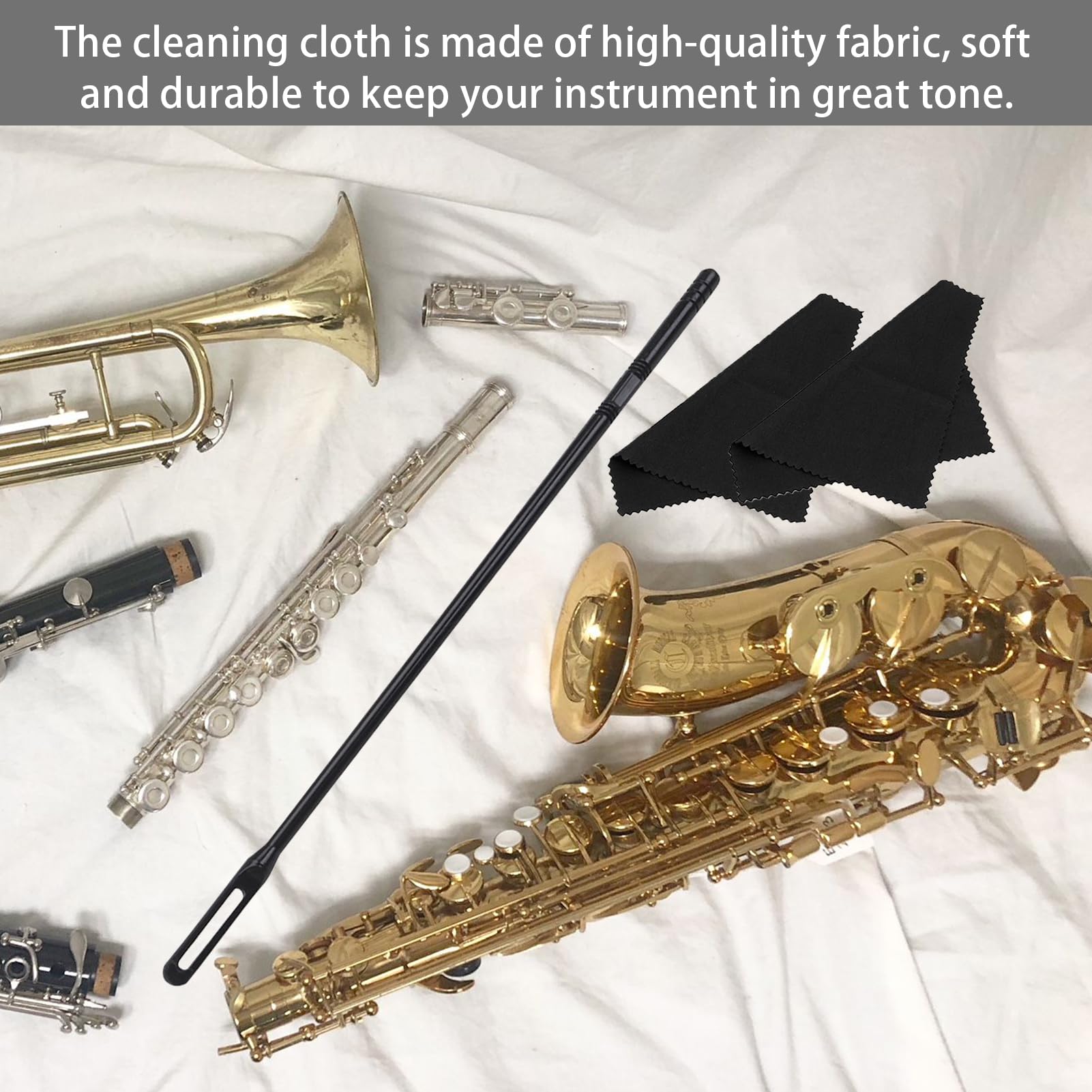 Chiffon De Nettoyage Pour Flûte Traversière - Doux Et Efficace - Avec Tige - Compatible Saxophone Et Clarinette