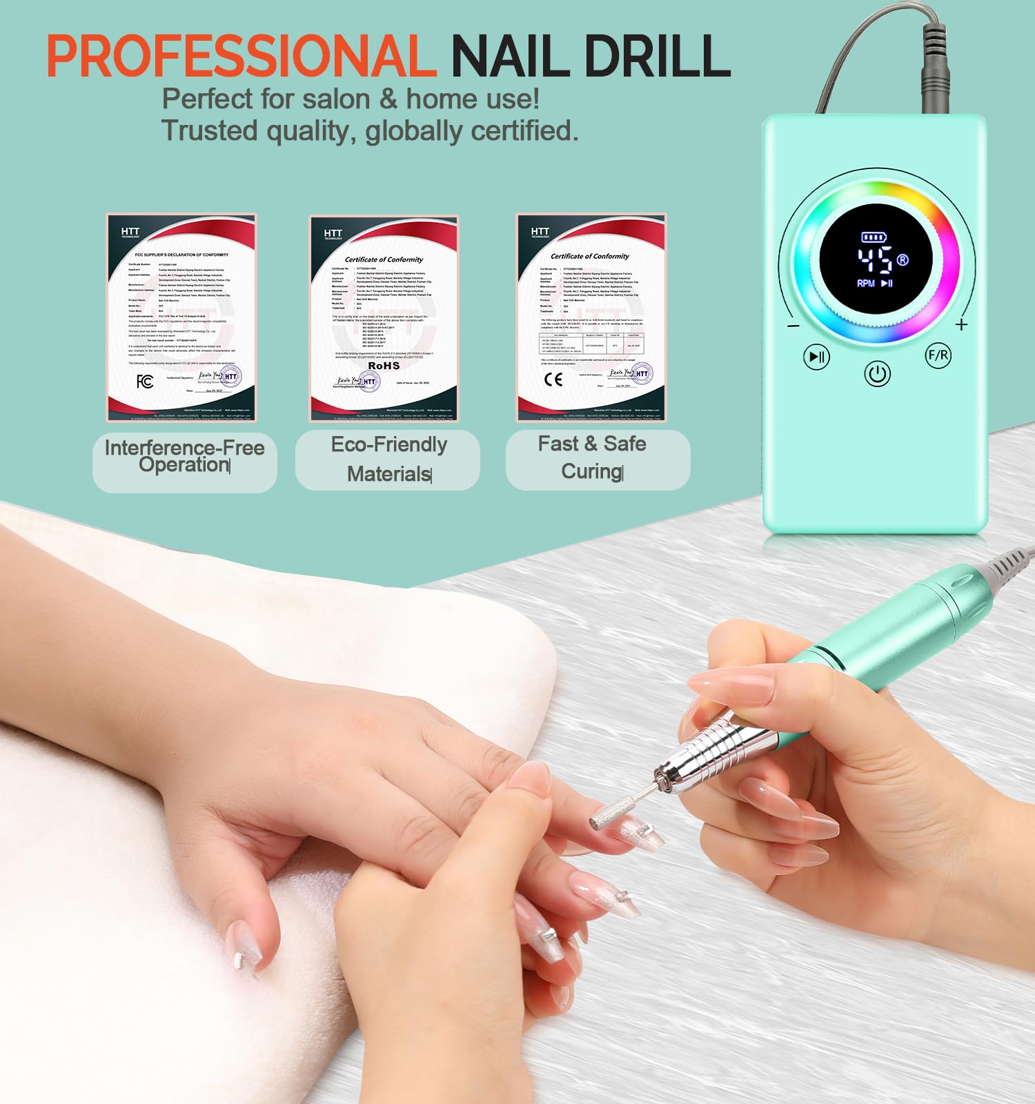 Trapano per unghie portatile da 45000 giri/min, lima elettrica professionale ricaricabile con 2 batterie da 2000 mAh, 13 punte, kit Efile senza fili per unghie in gel acrilico, manicure e pedicure a