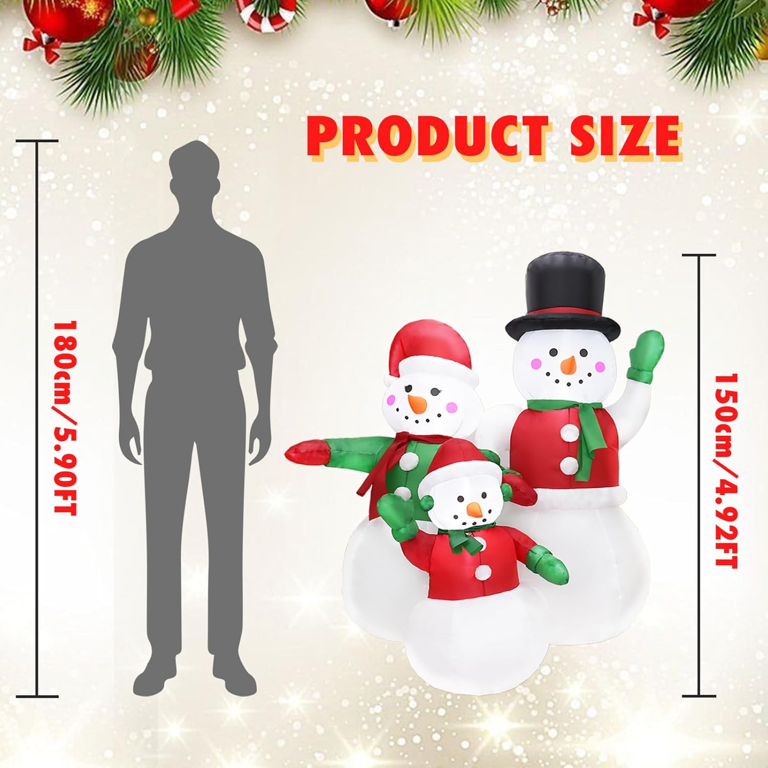 5 Ft Christmas Inflatables Snowman Family Outdoor Decoration with Built in LED Lights Blow ups Christmas Snowman Decoration, Xmas Inflatable Decor for Lawn Garden Yard and Holiday Party