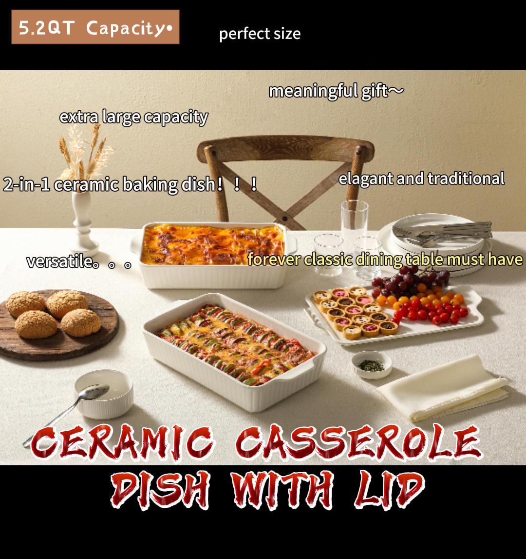 Amazon.com: Dizada Large Casserole Dish with Lid 5.2 Qt (9