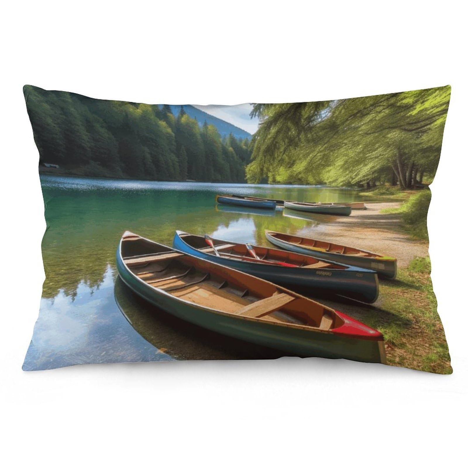 2 Pack Pillow Cases for Hair and Skin, Soft Breathable Pillow Case Covers with Hidden Zipper, Lake with Boats Canoes Park Pillowcase 20"x30" Pillow Covers for Sleeping Gift