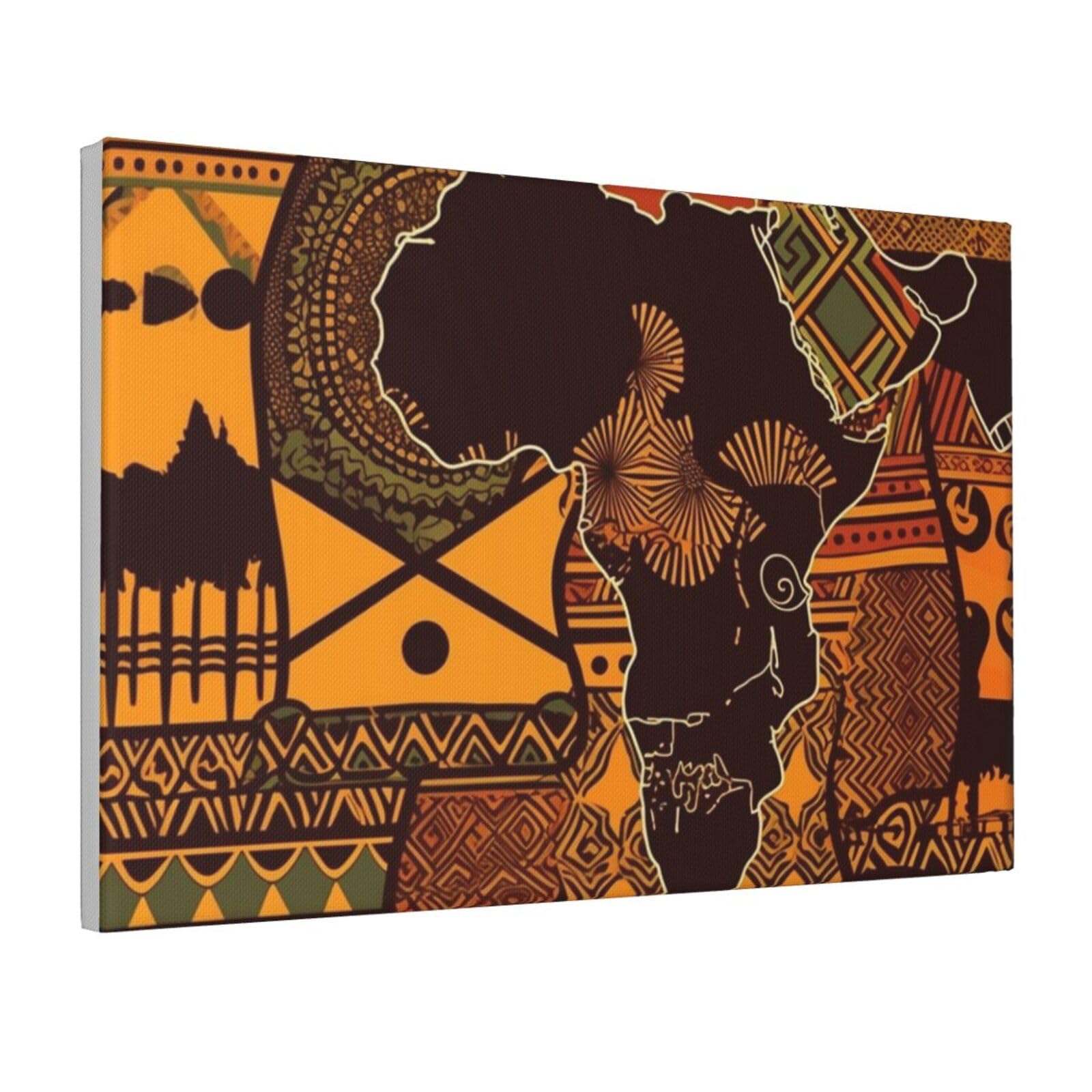 Framed Wall Art for Living Room Art Work, African Map Ethnic Pattern Picture Prints Modern Office Wall Paintings Poster Aesthetic Wall Decorations for Home Decor Ready To Hang 12"x18"