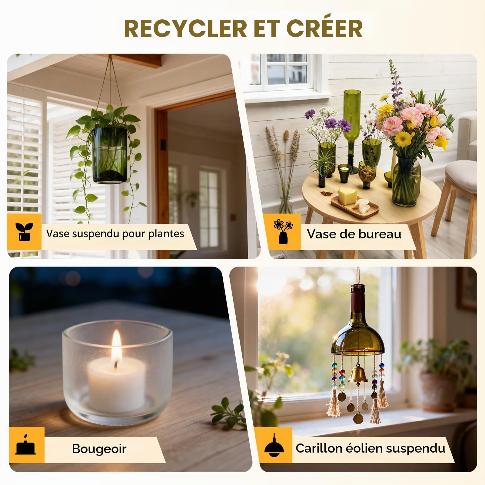Kit de coupe pour bouteille en verre réglable Outil de bricolage, ensemble de machine de découpe en acier inoxydable pour vin bière alcool whisky alcool champagne bouteilles rondes de soda