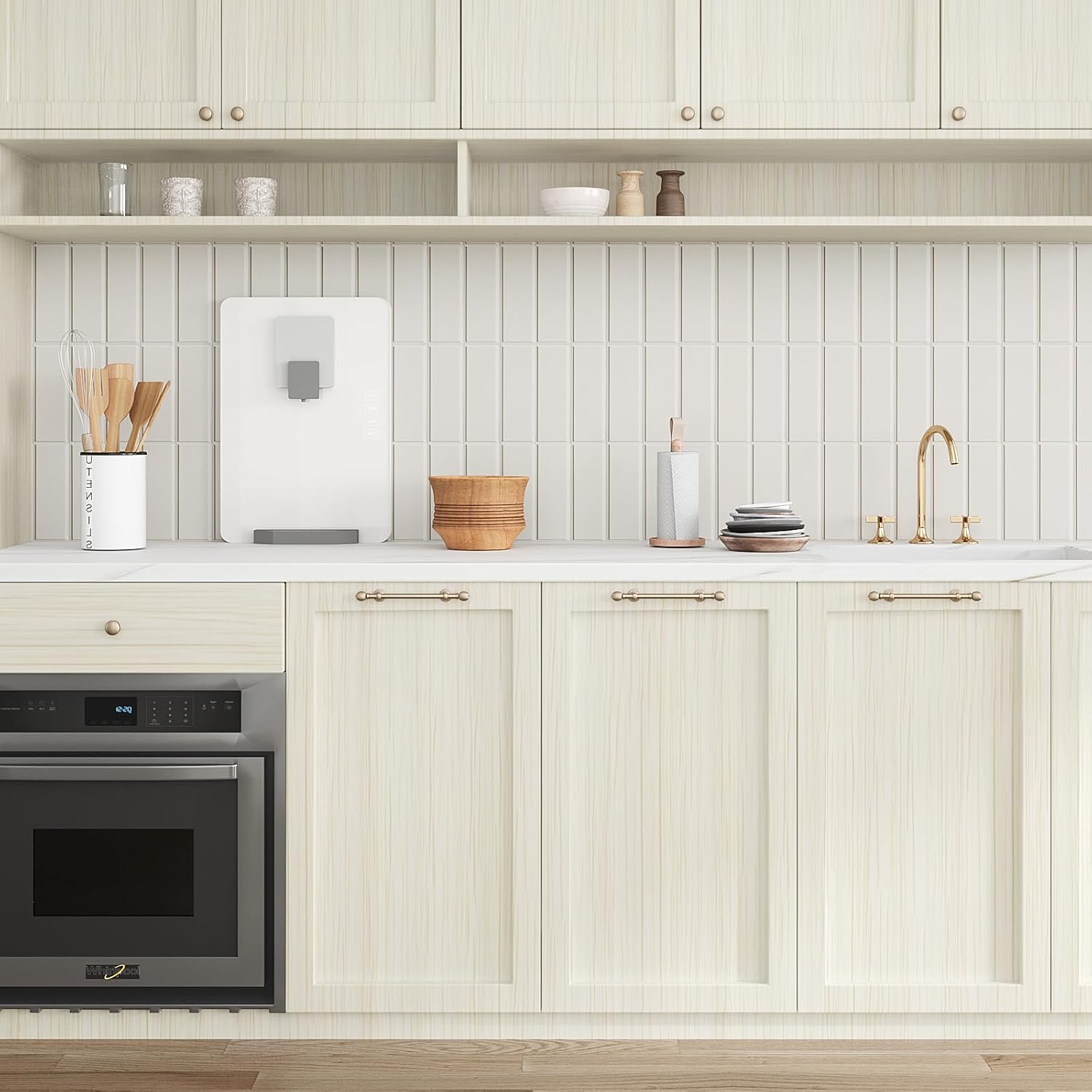 VEELIKE Cream White Wood Contact Paper Peel and Stick Countertops Waterproof Wood Wallpaper 15.7''x354'' Thick Wood Grain Contact Paper for Countertops Cabinets Self Adhesive Removable Wood Vinyl Wrap