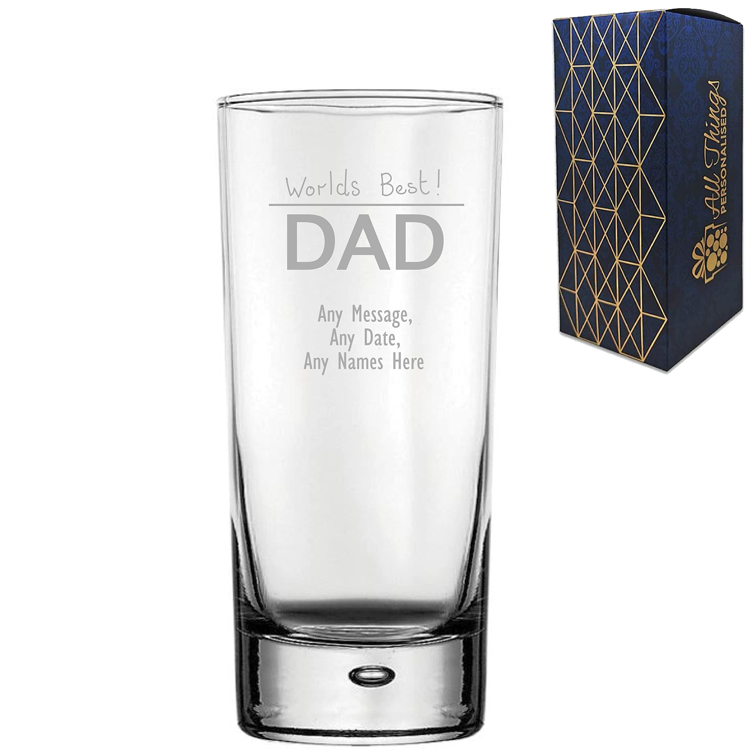 Personalised Engraved Fathers Day Bubble Hiball Glass, 13oz/384ml Cocktail, Thoughtful Customised Gift, Laser Engraved in The UK, Dishwasher Safe Clear Glass, Dishwasher Safe