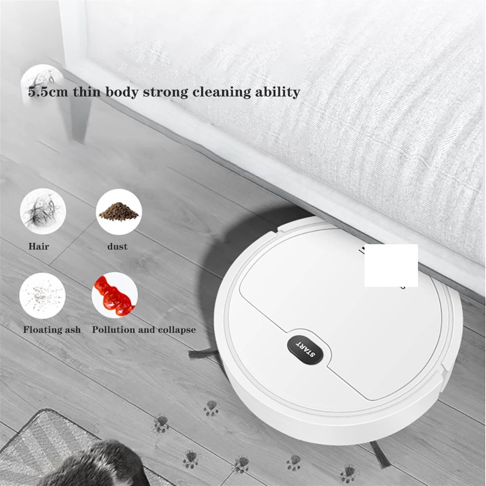 DieffematicJQX Odkurzacz automatyczny Robot Odkurzacz Bezprzewodowa maszyna podłogowa Sprzęt AGD Czyszczenie Zamiatanie Odkurzacz Gospodarstwo domowe (Color : White)
