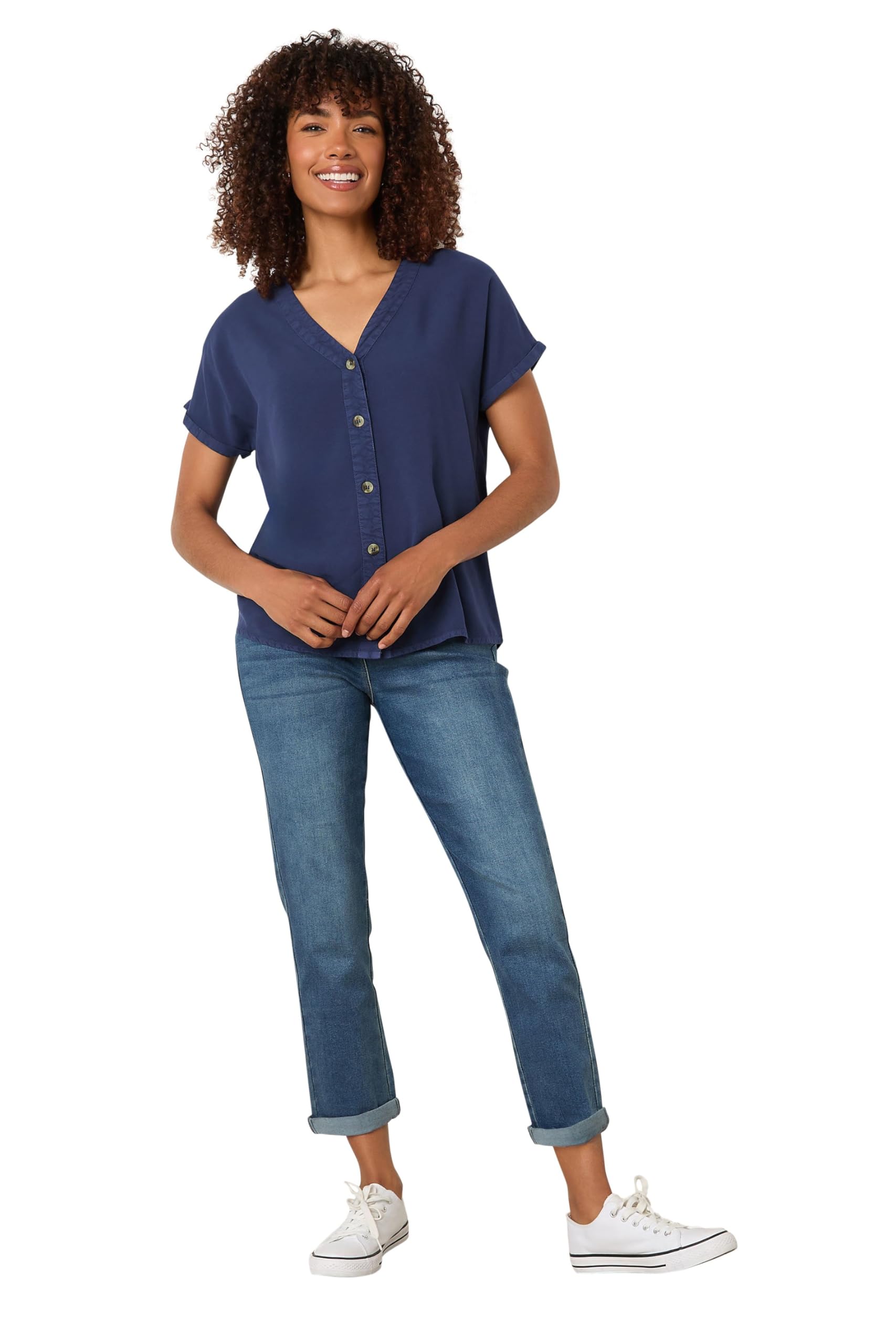 M&Co Women's Mid Navy Button Front Blouse In | Size: 12