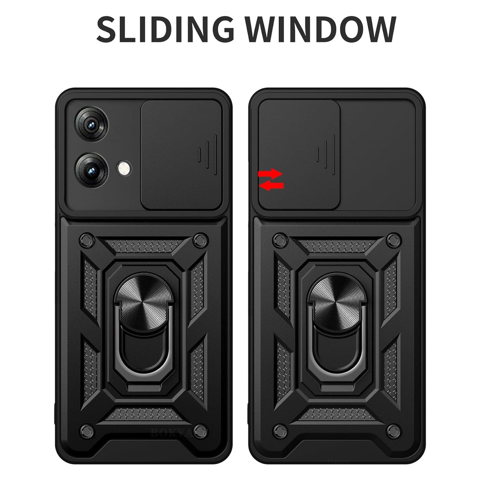 JDXHFF Cover Compatibile con Motorola Moto G84 5G (6.5) e 1 Pezzi Pellicola Protettiva in Vetro Temperato - Hard PC e Silicone TPU Custodia con Supporto Girevole a 360° Protezione Case Nero