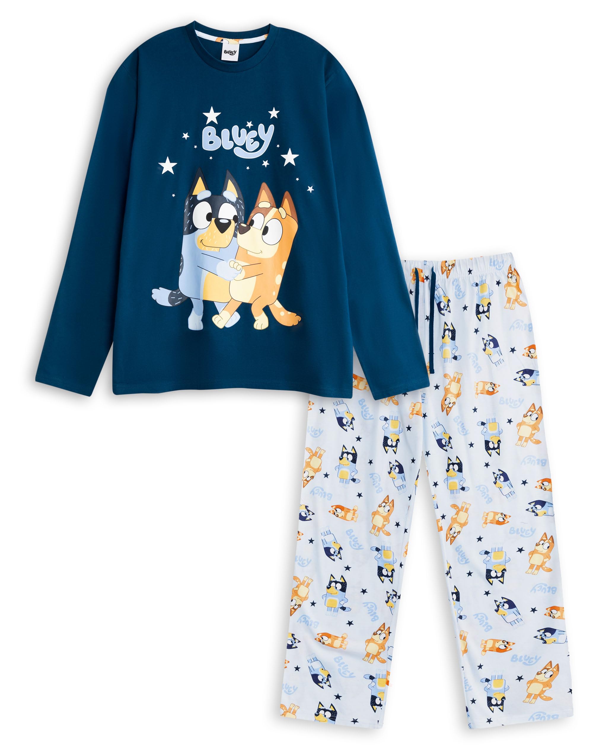 Bluey Men's Blue Long Sleeve Long Leg Pyjama Set | Retro Animal Print Sleepwear Bingo | Comfortable Nightwear For Relaxing & Lounging At Home Merch - XX-Large