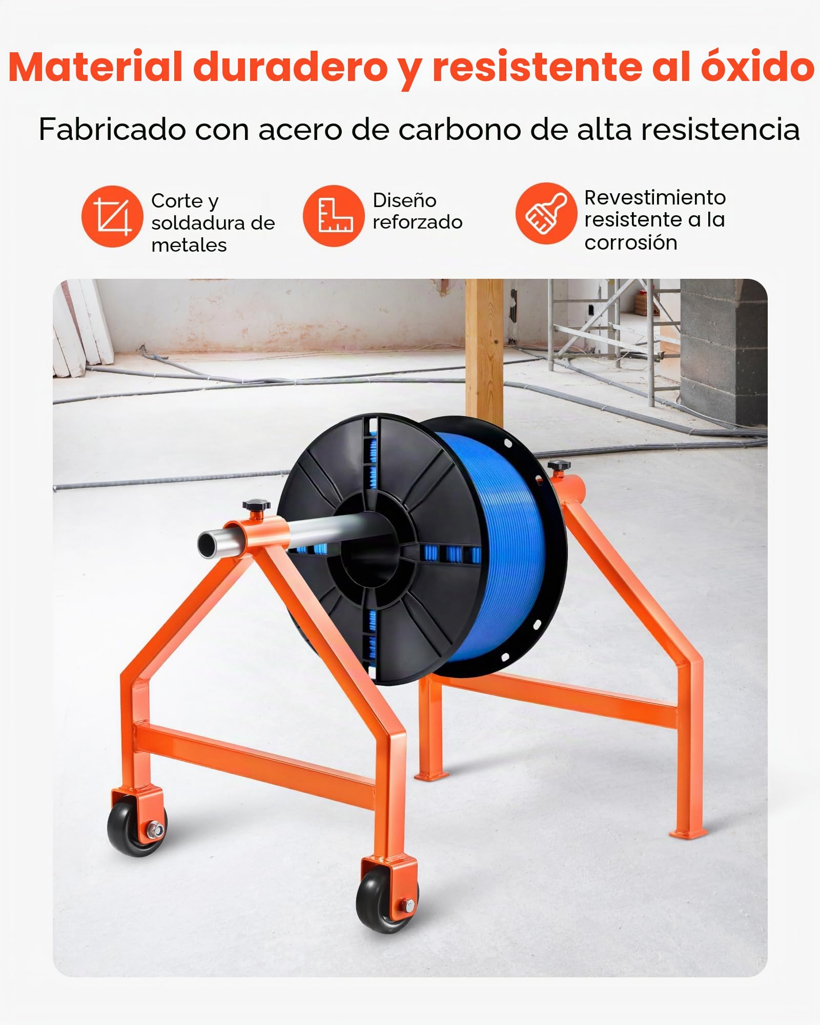 VEVOR Portacarretes de Alambre, Organizador Portátil para Cables con Ruedas, Portacarretes de Hasta 75,9 cm de Diámetro Carga de 99,8 kg para Uso Eléctrico, Industrial y Eficiencia de Trabajo