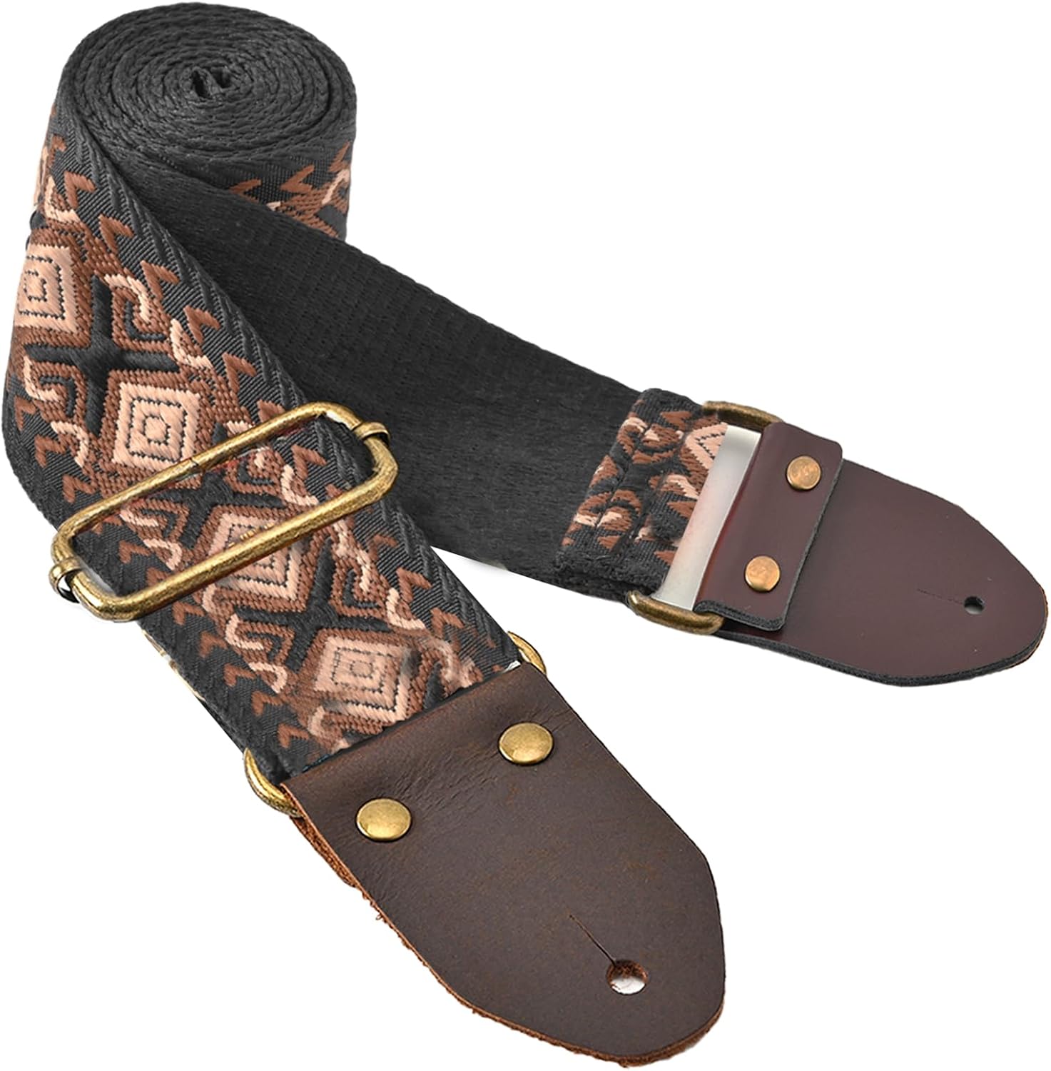 Classic Guitar Strap, Vintage Embroidery Cotton Guitar Straps with Thick Leather Ends for Acoustic, Bass, Electric Guitar, Special Christmas Gift -Color 21