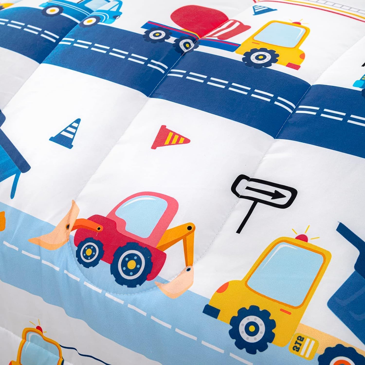 Cartoon Car Kids Comforter Set Twin,Construction Bedding Set Equipment Trucks Comforter Excavator Tractor Quilt Set with 1 Comforter 2 Pillowcases for Boys Girls Teens Adults Bedroom Decor(Blue Red) - Image 7